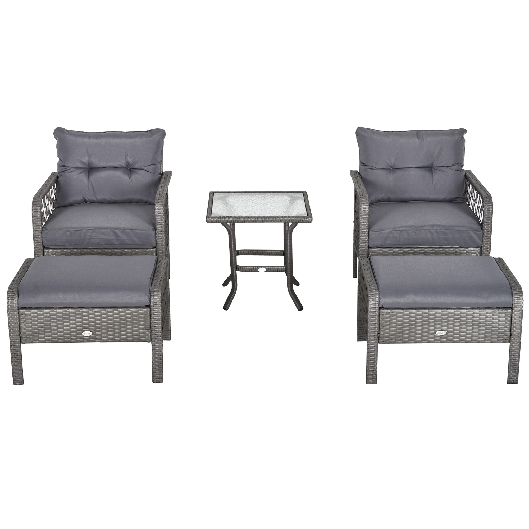Lot de 2 fauteuils de jardin avec repose-pied table basse résine grise