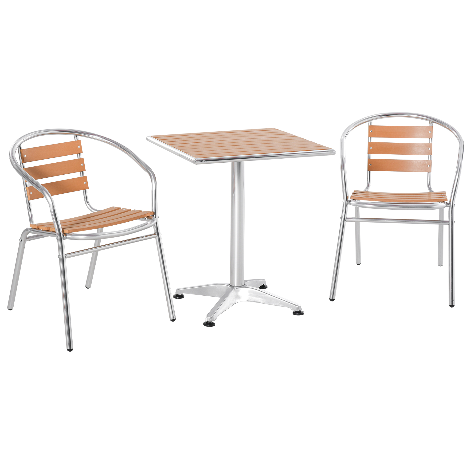 Ensemble bistro de jardin 3 pièces néo-rétro alu composite aspect bois (photo) Ensemble bistro de jardin 3 pièces néo-rétro alu composite aspect bois
