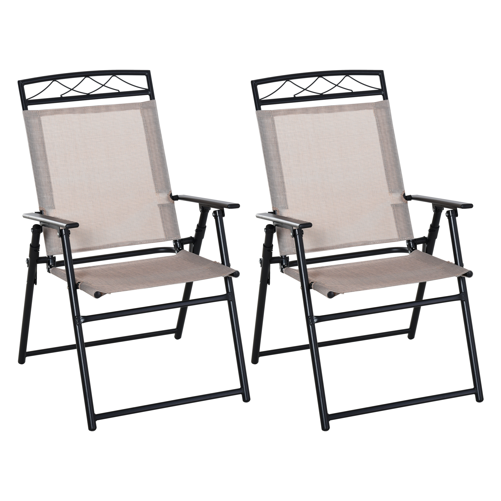 Lot de 2 chaises de jardin pliantes accoudoirs métal textilène beige