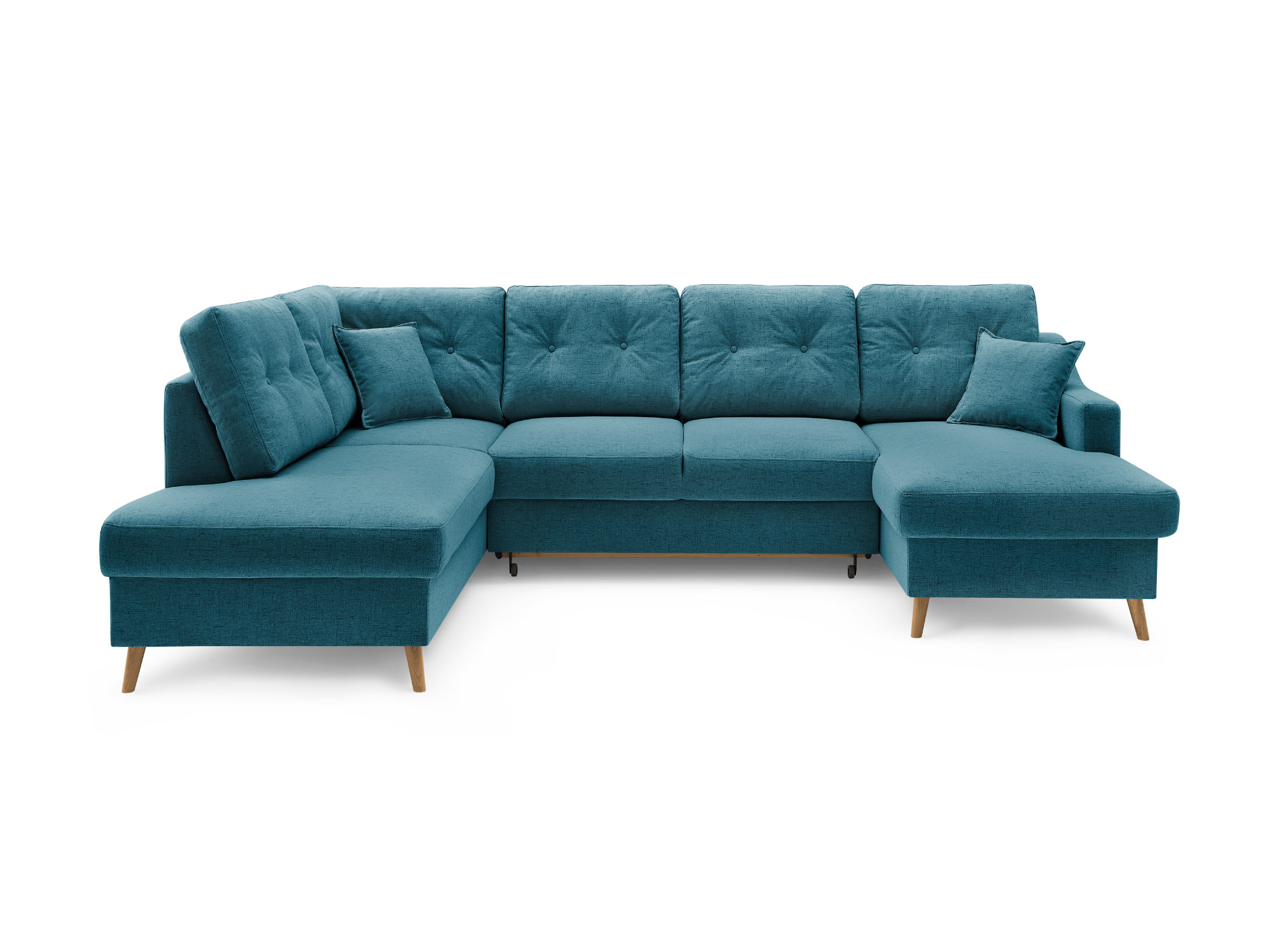 Canapé panoramique Angle gauche 7 places Tissu Bleu canard