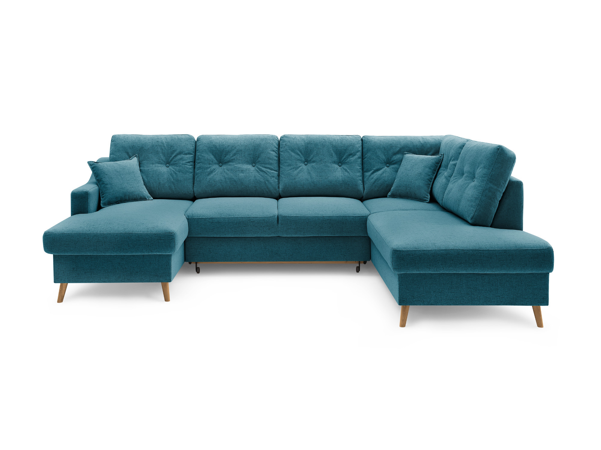 Canapé panoramique Angle droit 7 places Tissu Bleu canard