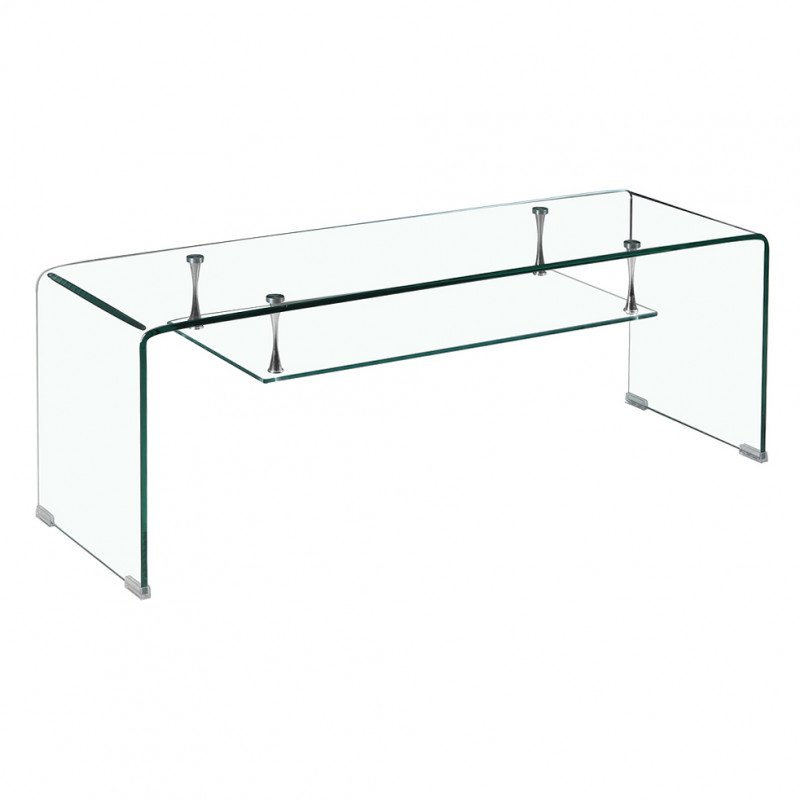 Meuble tv en verre transparent avec étagère suspendue (photo) Meuble tv en verre transparent avec étagère suspendue