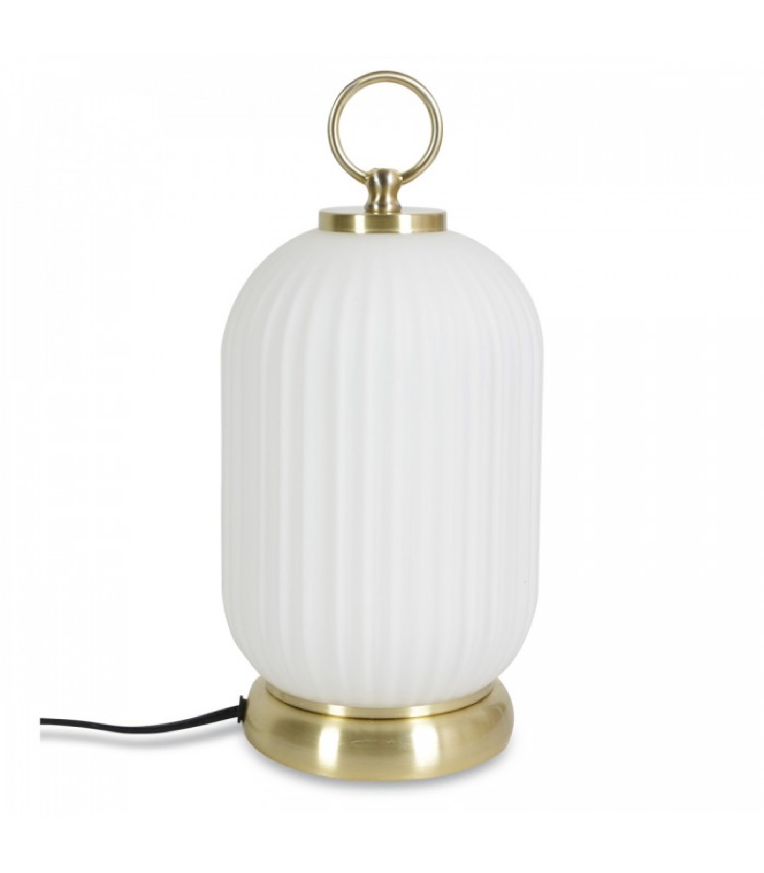 Lampe à poser rétro métal doré et verre blanchi façon lanterne H29,5cm