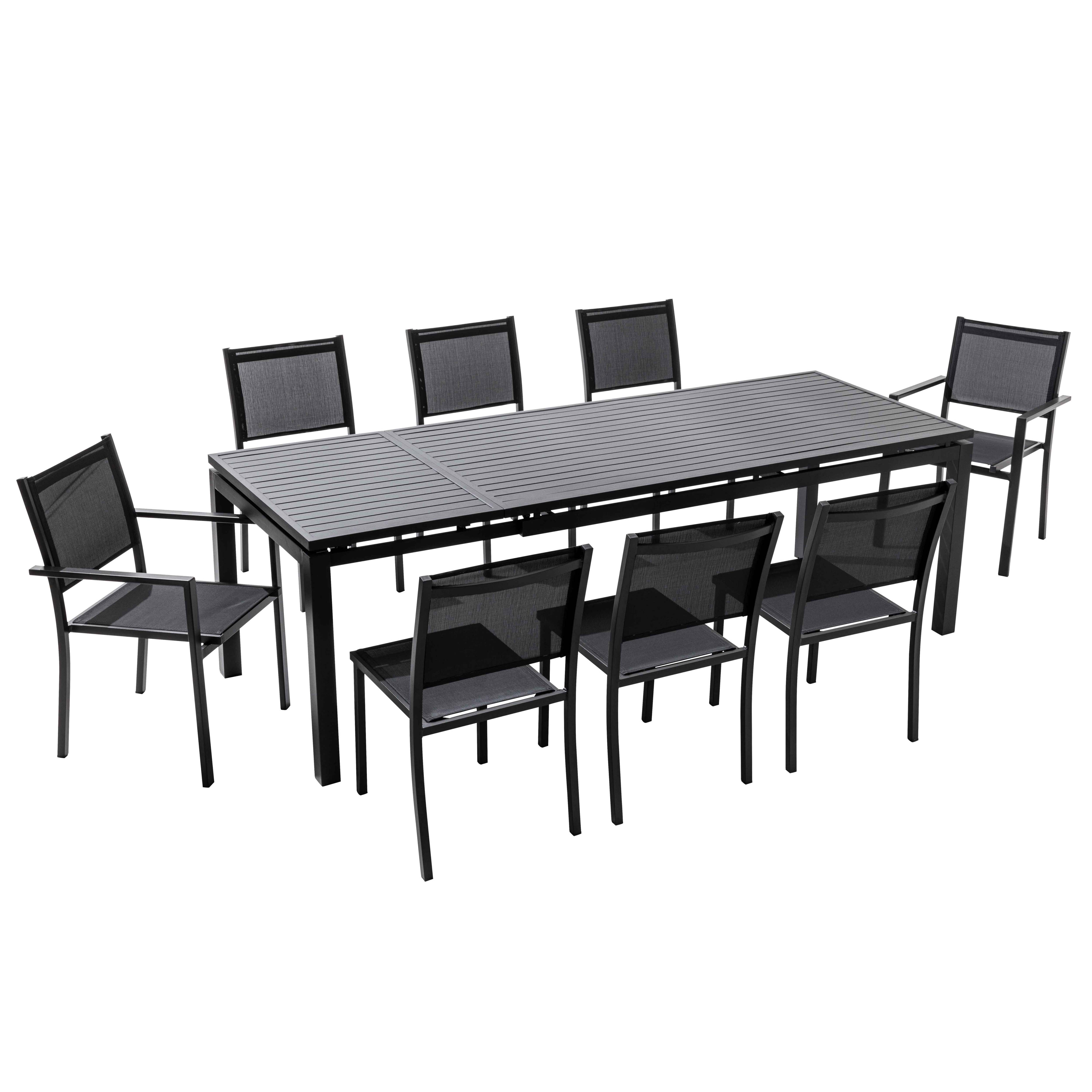 Ensemble table de jardin extensible et 8 chaises en aluminium gris