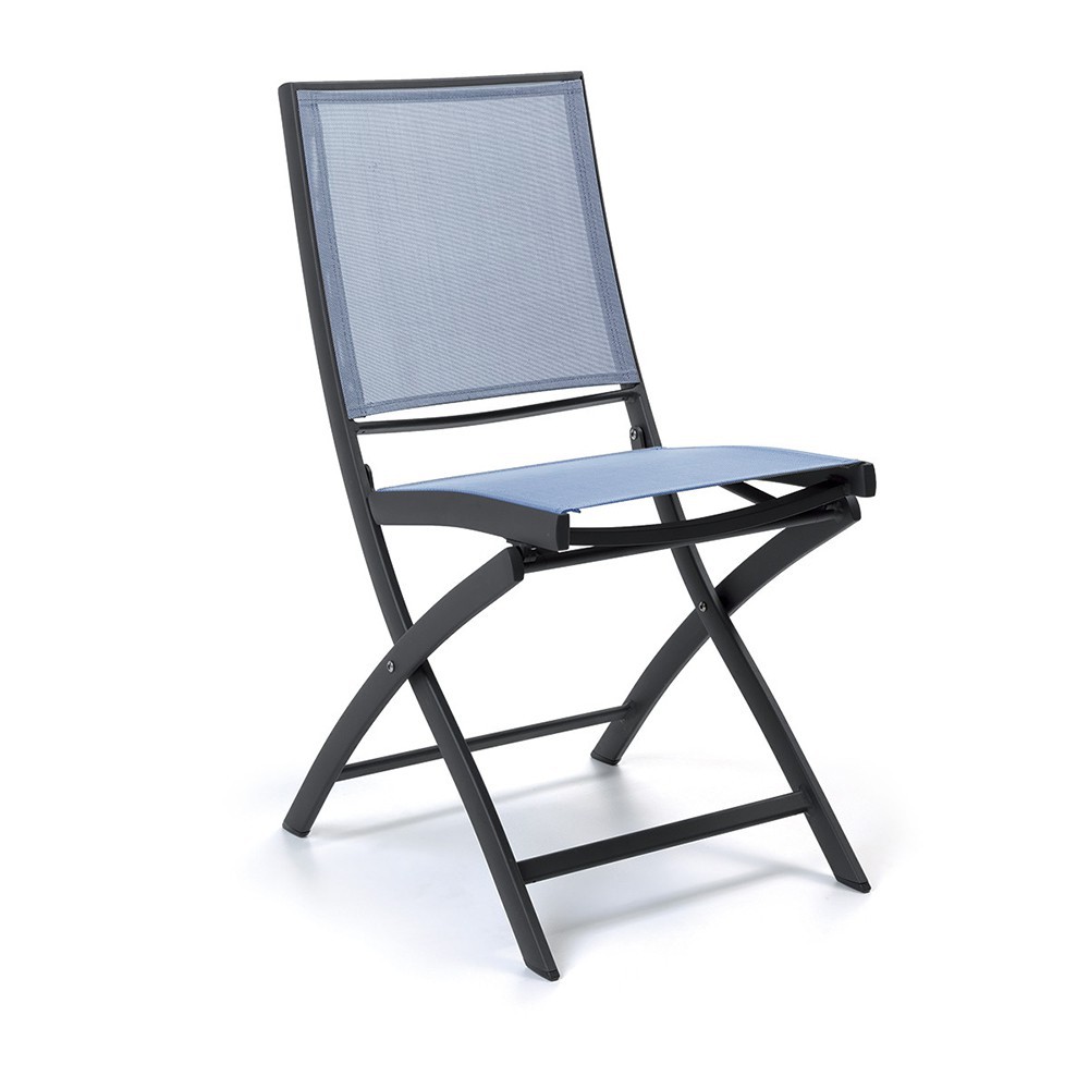 Chaise pliante alu anthracite textilène gris