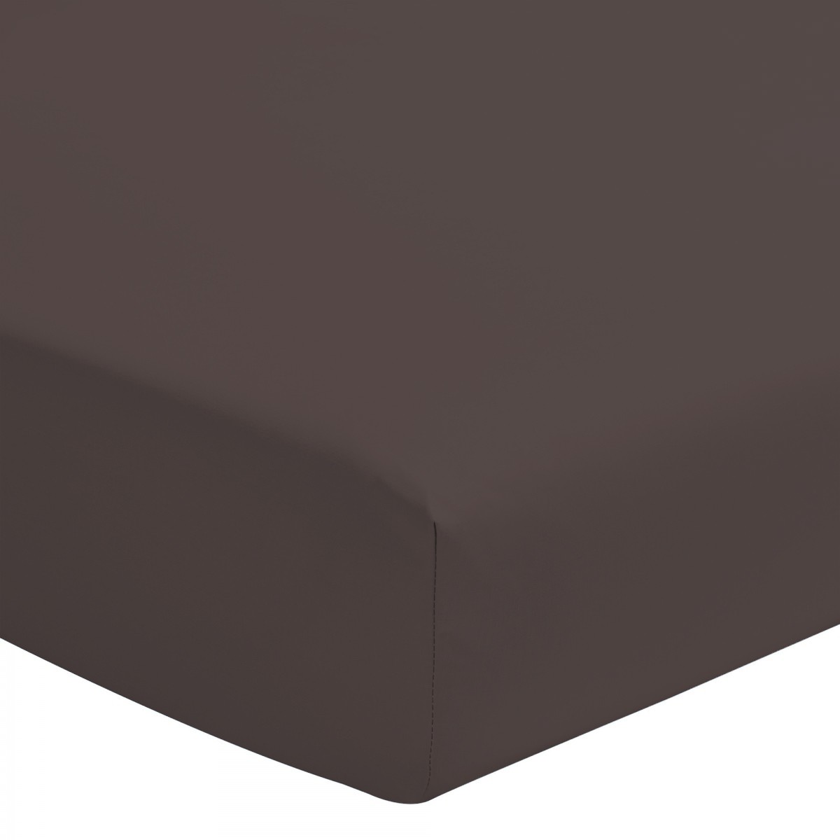 Drap housse uni 100% coton - Bonnet 30cm - Chocolat - 140x200 cm
