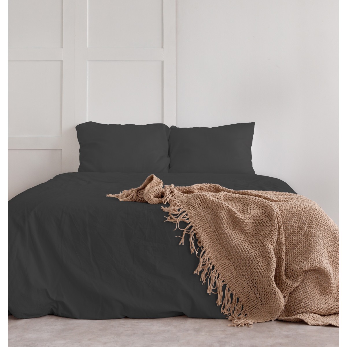 Parure de draps 4 pièces 100% lin lavé - Gris - 240x300 cm Parure de draps 4 pièces 100% lin lavé - Gris - 240x300 cm