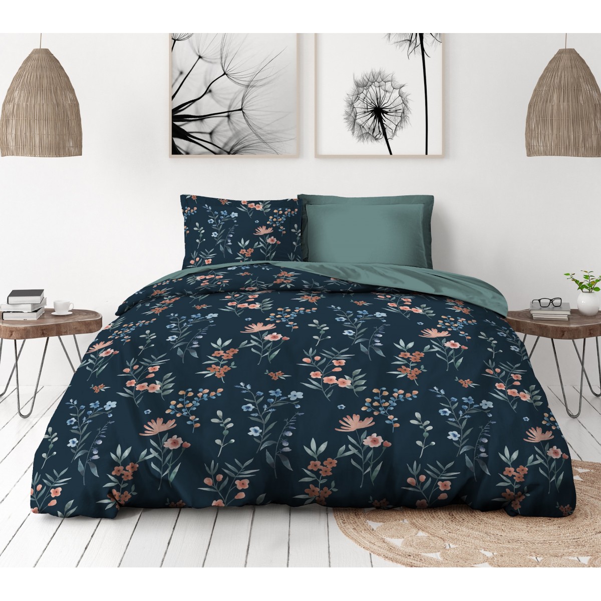 Parure de couette Percale de Coton - Bleu - 220x240 cm