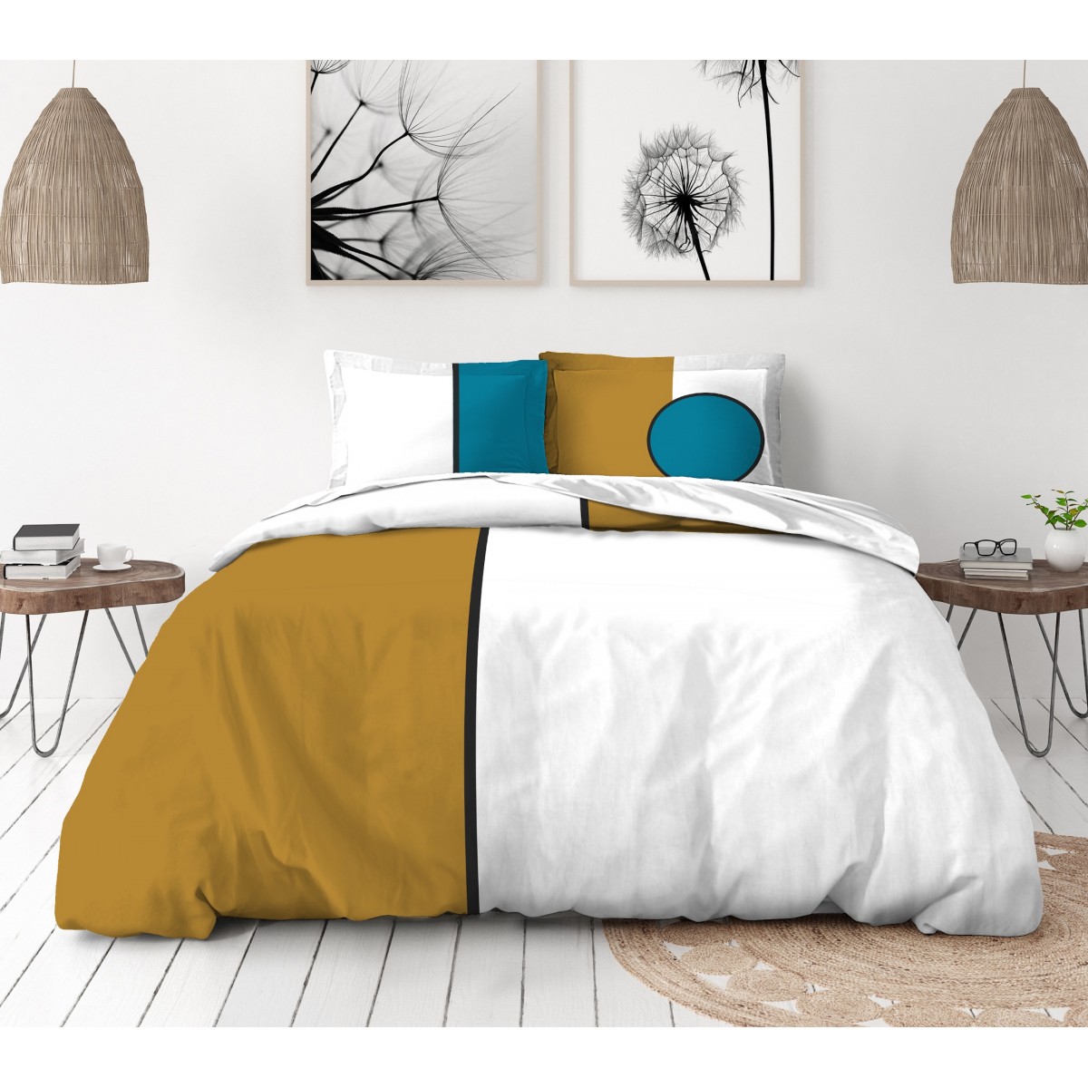 Parure de couette 100% coton - Jaune - 220x240 cm