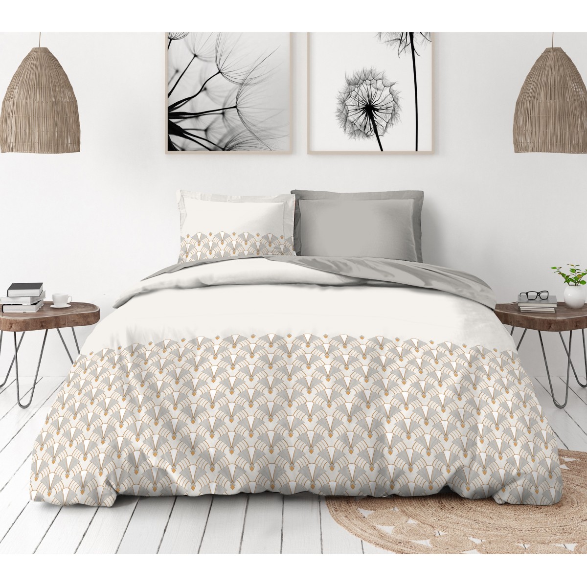 Parure de Couette Percale de Coton Beige 220x240cm