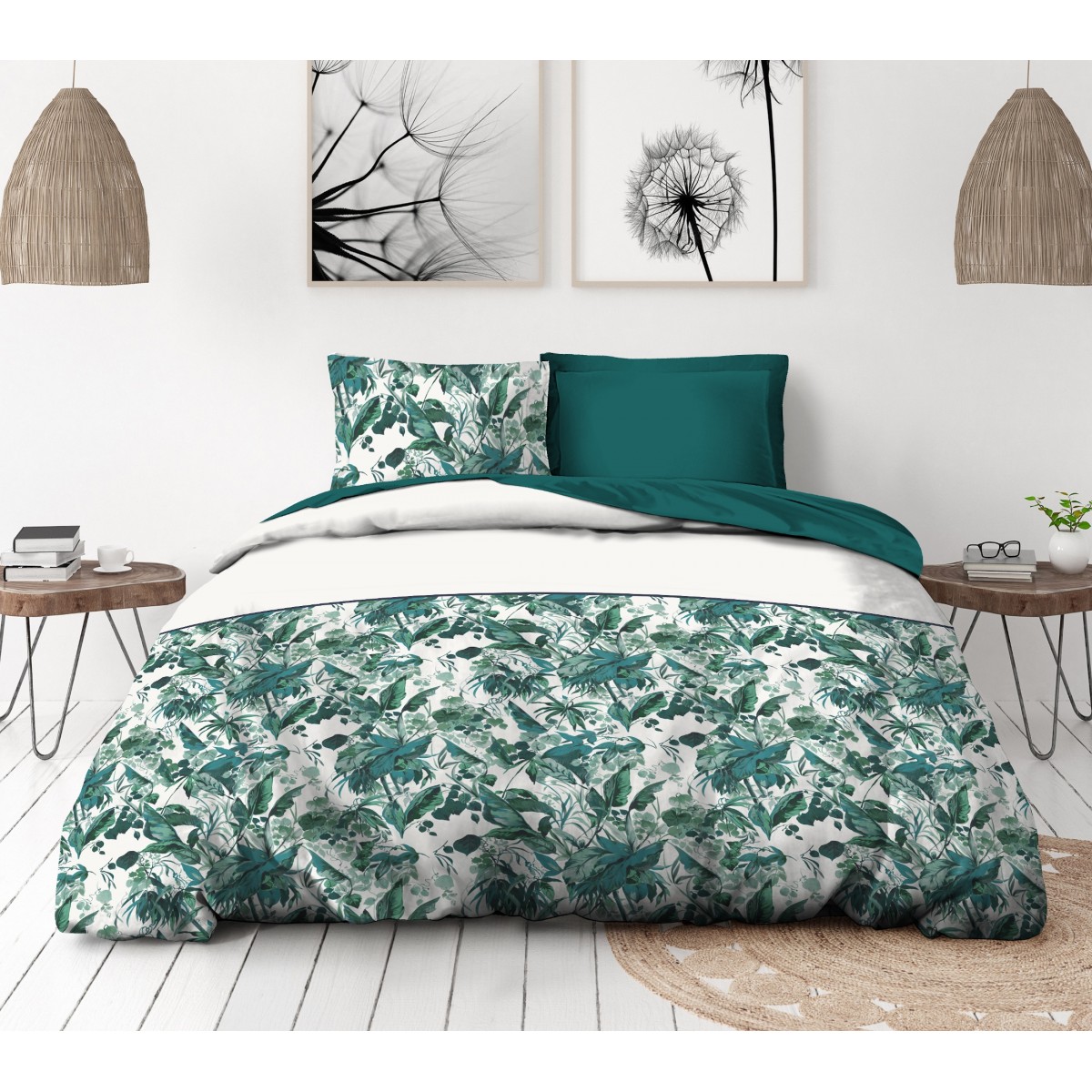 Parure de couette 100% coton - Vert - 220x240 cm