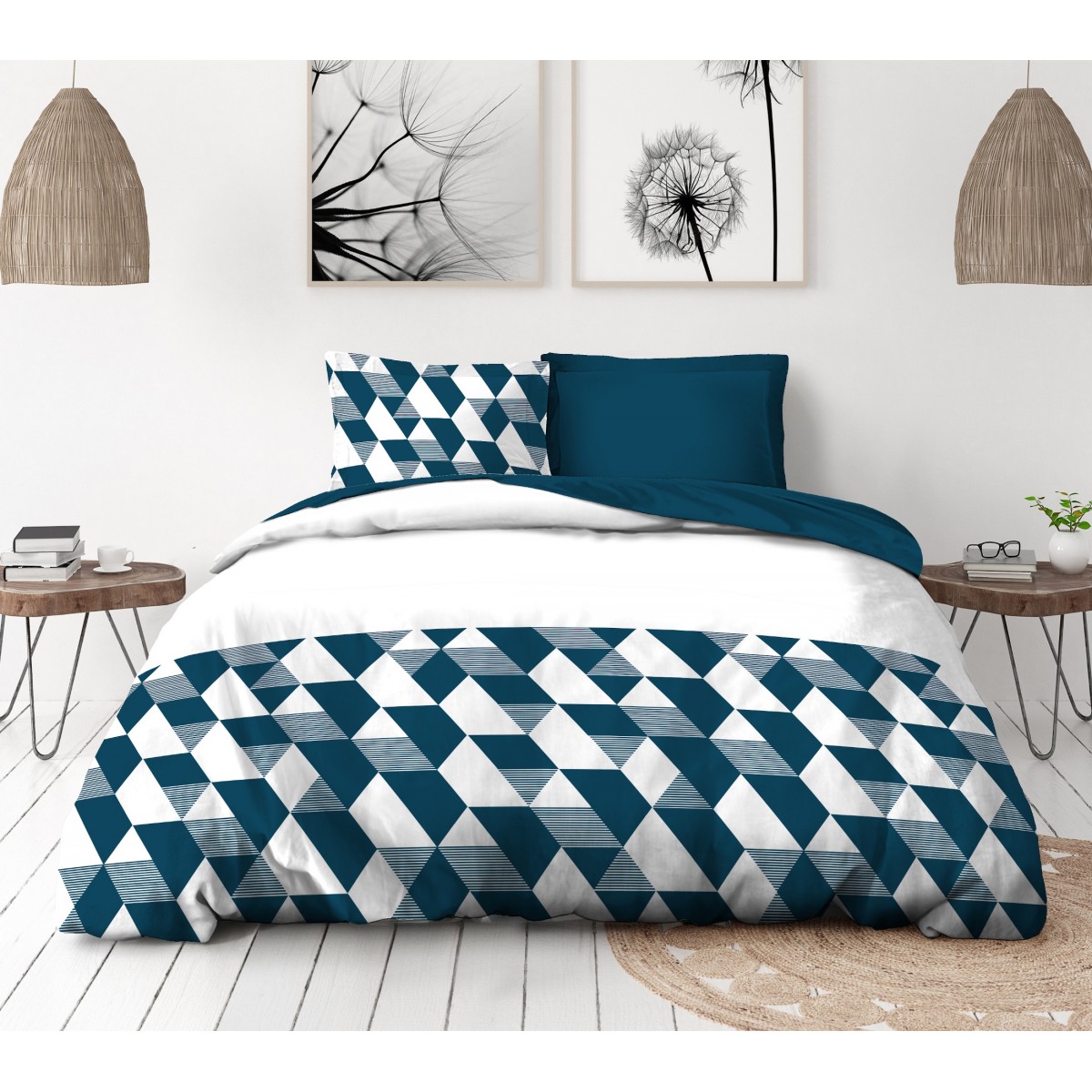 Parure de couette 100% coton - Bleu - 220x240 cm