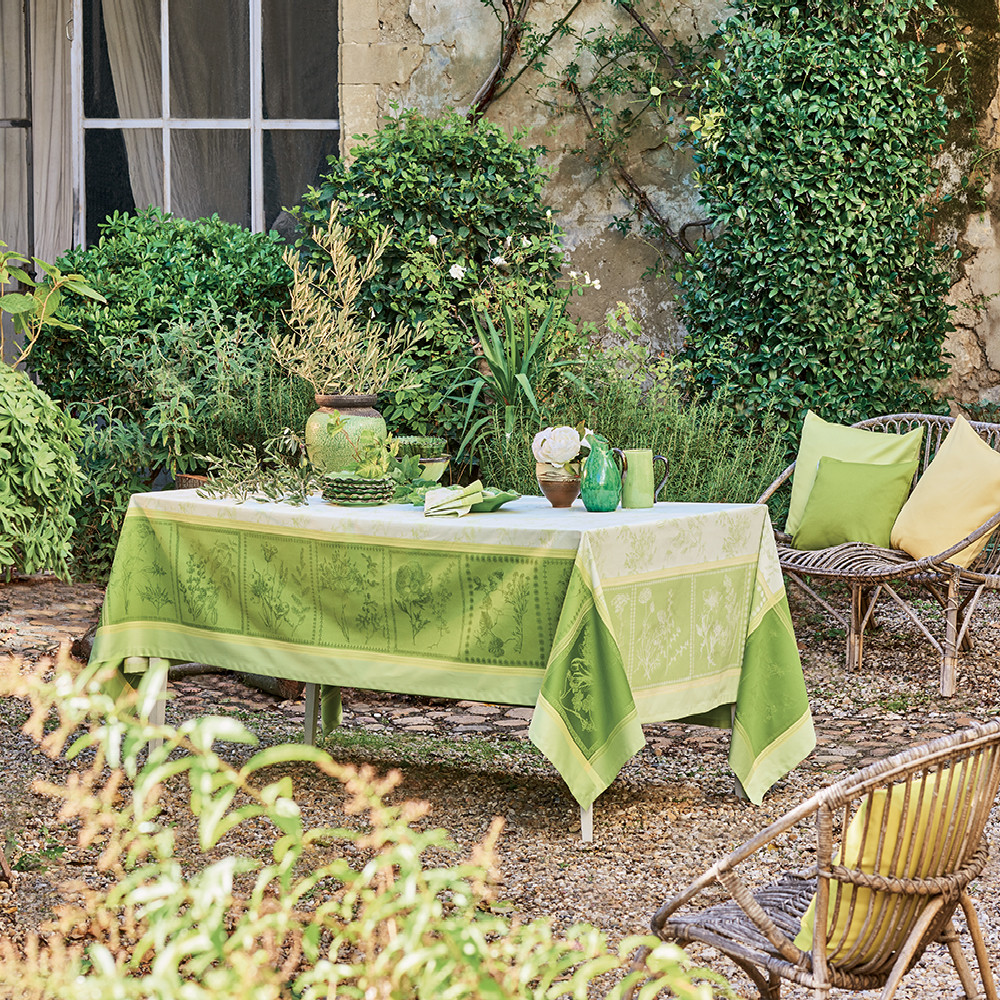 Nappe antitache déperlant pur coton vert 174X254 Nappe antitache déperlant pur coton vert 174X254