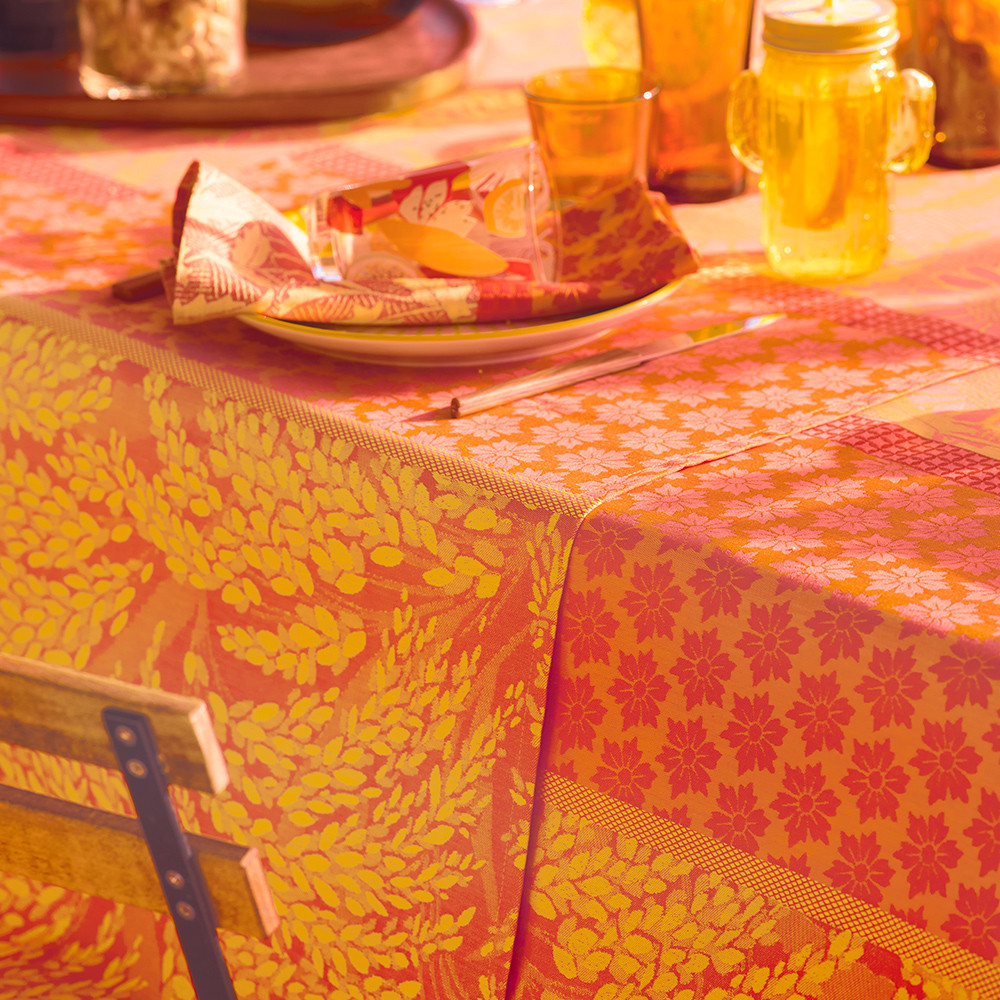 Chemin de table antitache déperlant pur coton orange 175X55 (photo) Chemin de table antitache déperlant pur coton orange 175X55