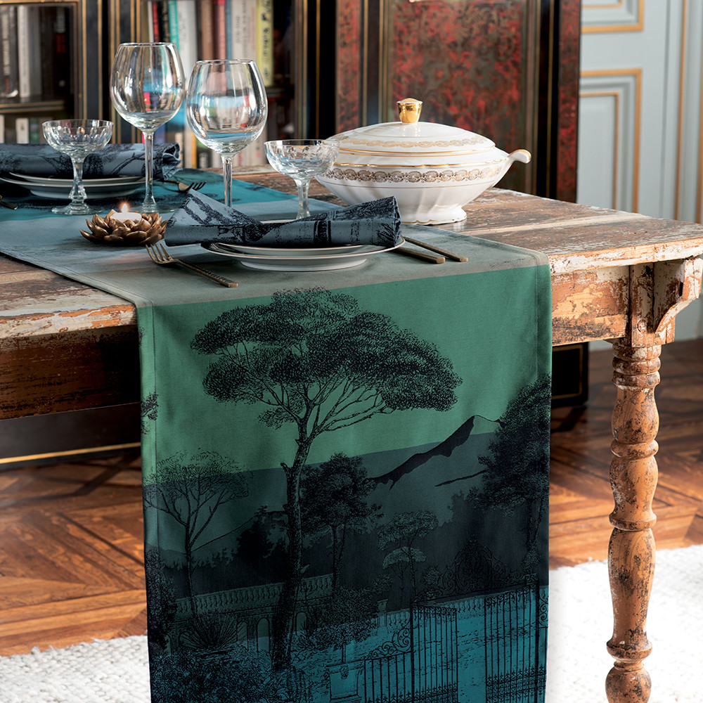 Chemin de table antitache déperlant pur coton vert 54X180 Chemin de table antitache déperlant pur coton vert 54X180