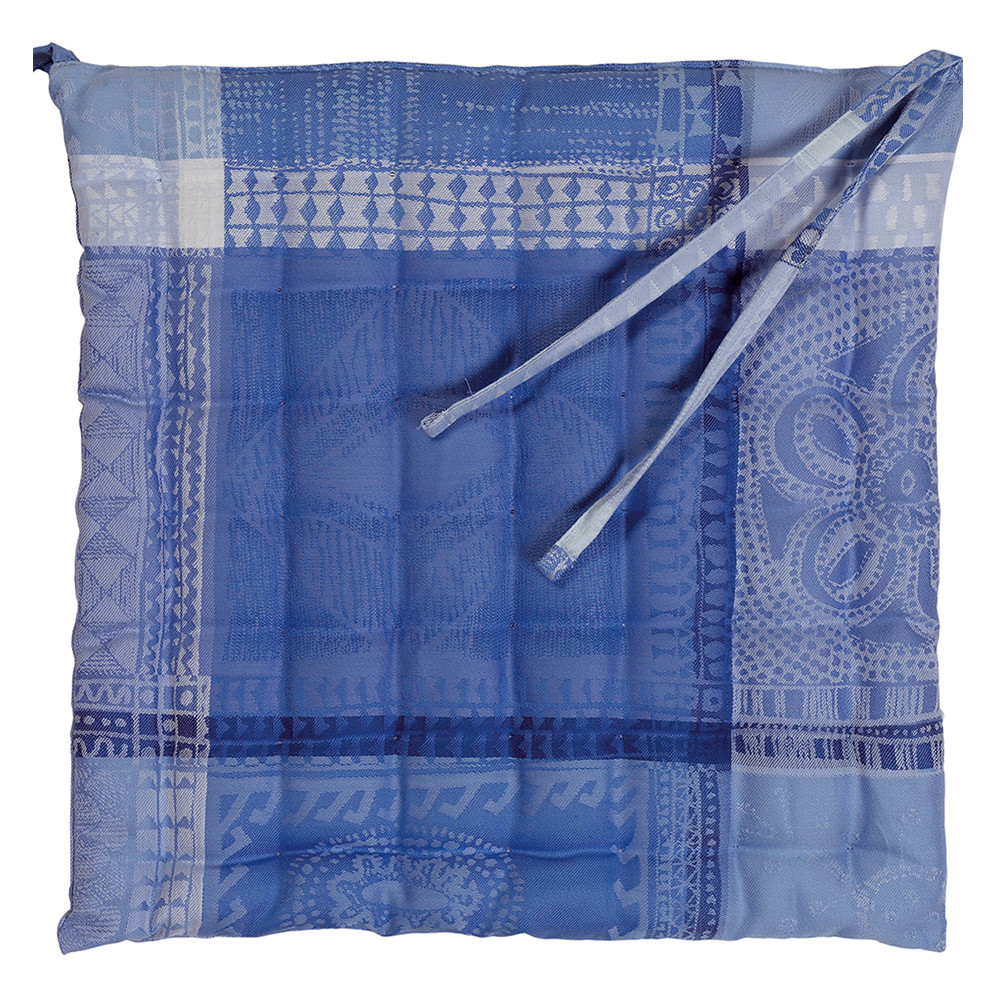 Galette de chaise enduit imperméable pur coton bleu 38X38 Galette de chaise enduit imperméable pur coton bleu 38X38