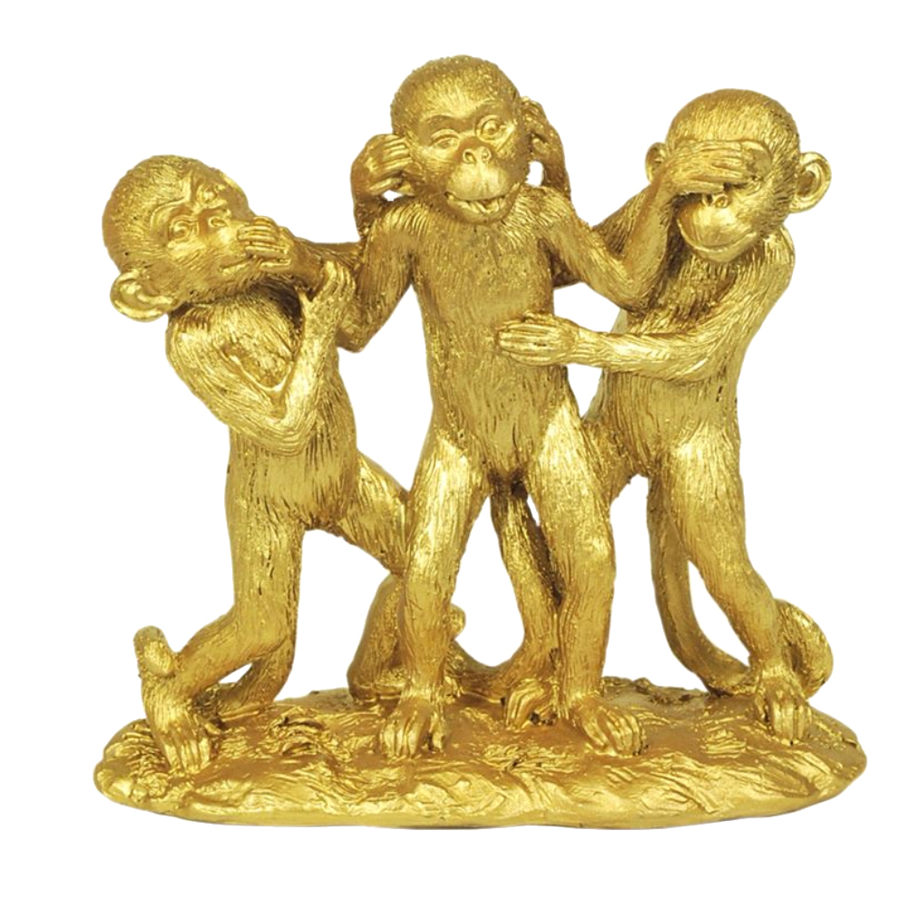 Statuette singes en résine aspect doré H15cm Statuette singes en résine aspect doré H15cm