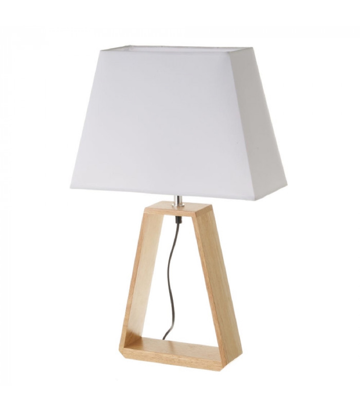 Lampe à poser triangle bois et abat-jour blanc H60cm