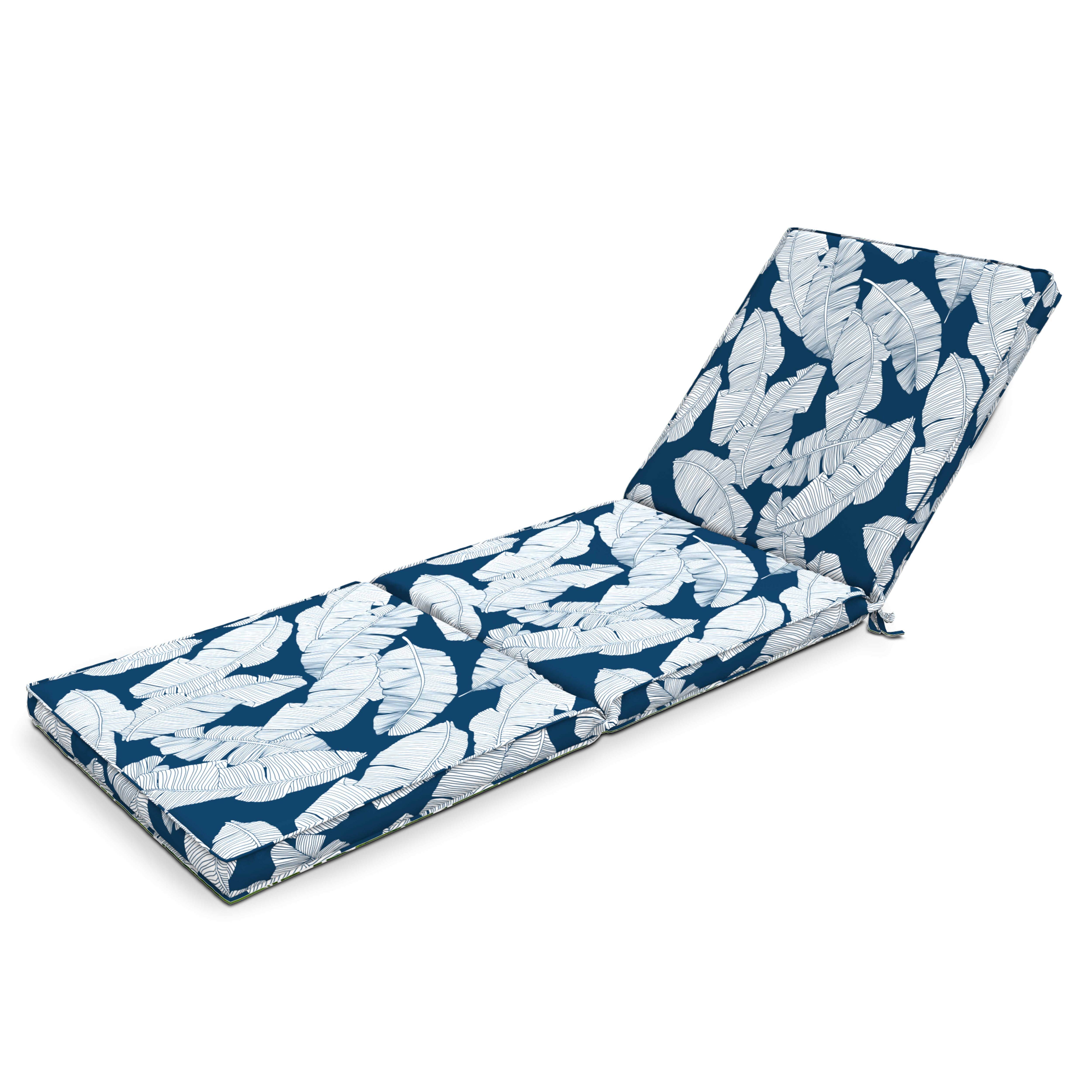Coussin pour bain de soleil en polyester imprimé feuilles bleu (photo) Coussin pour bain de soleil en polyester imprimé feuilles bleu