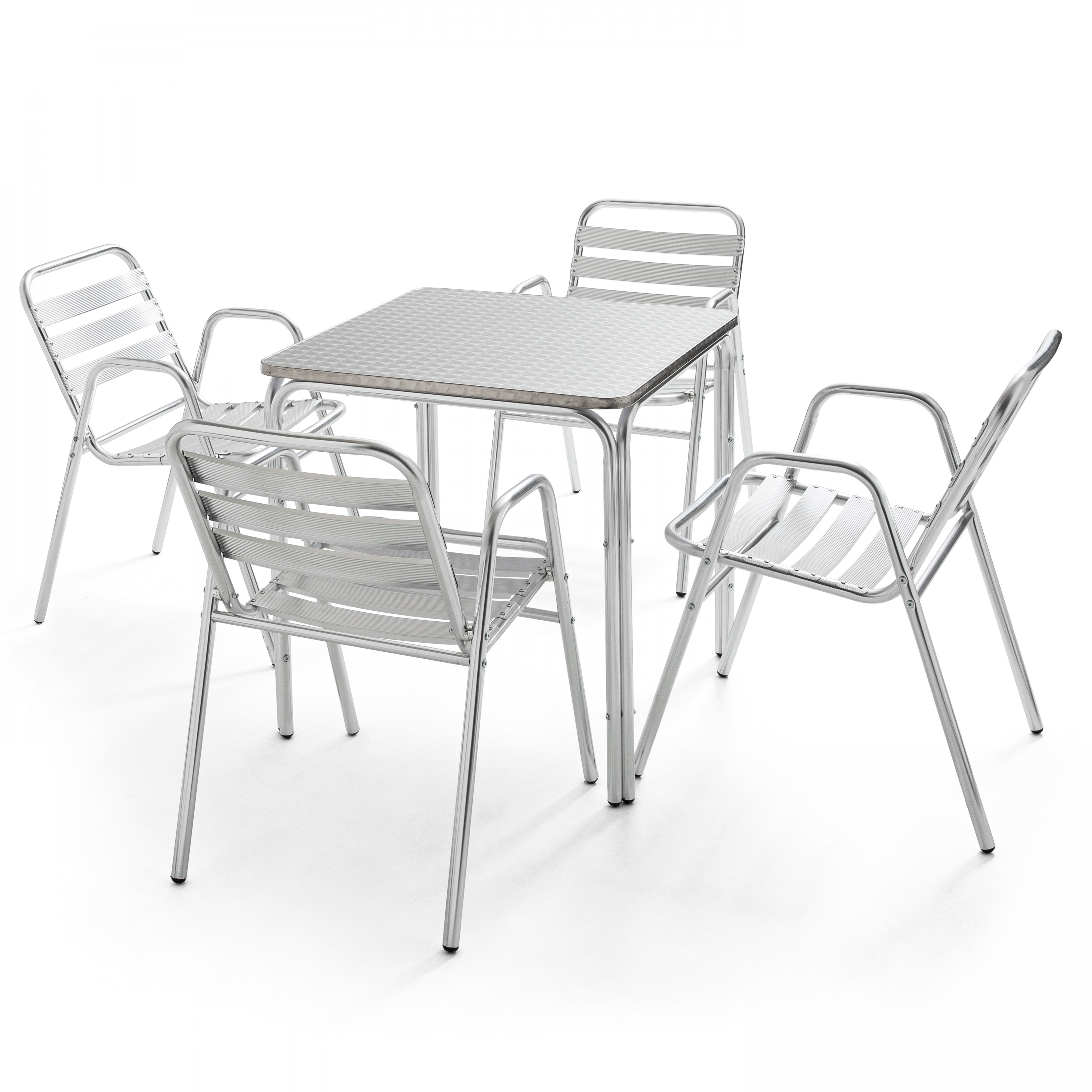 Table de jardin carrée en aluminium et 4 fauteuils