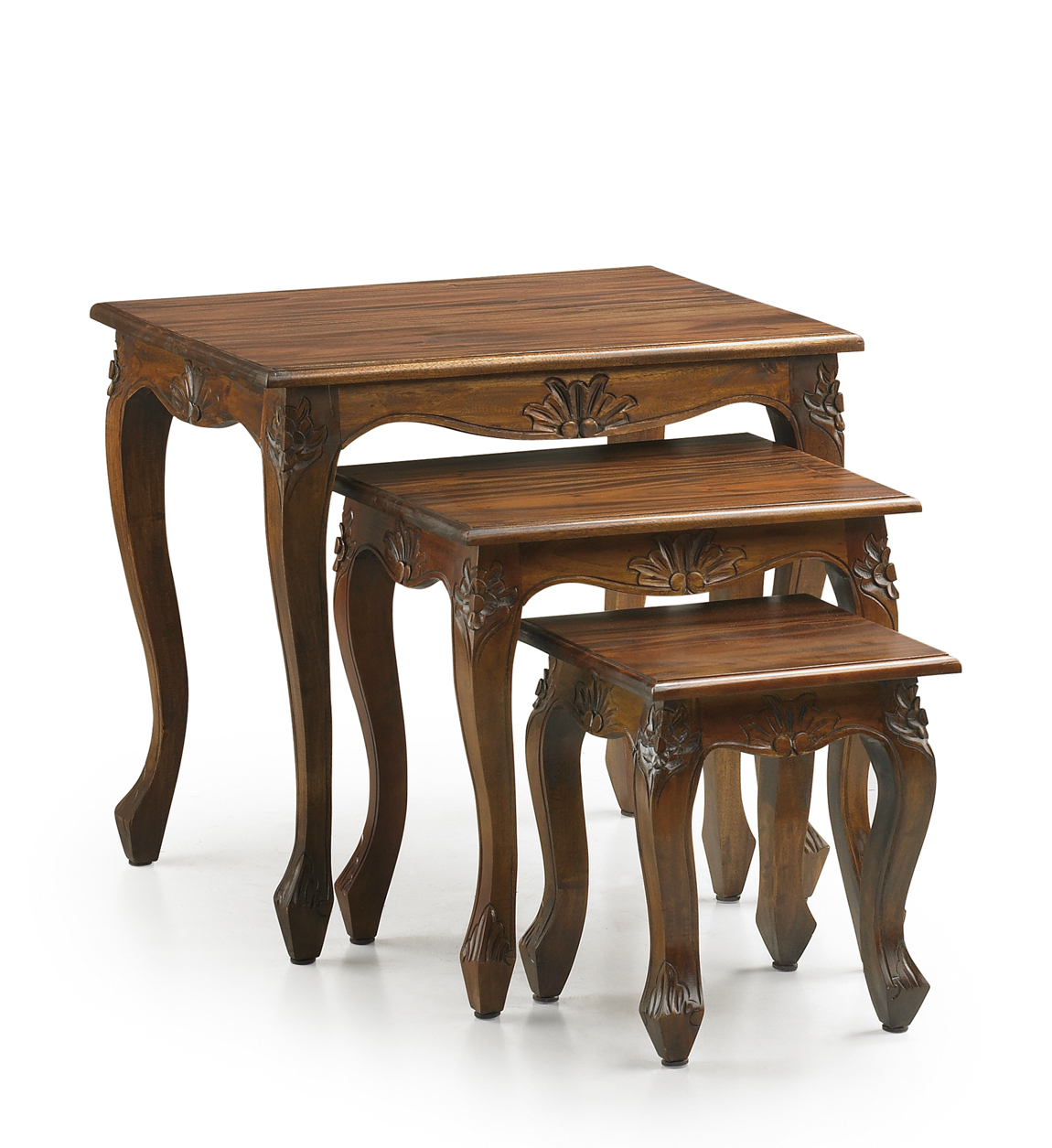 Lot de 3 tables en bois marron. L60 cm, L 45 cm, L30 cm