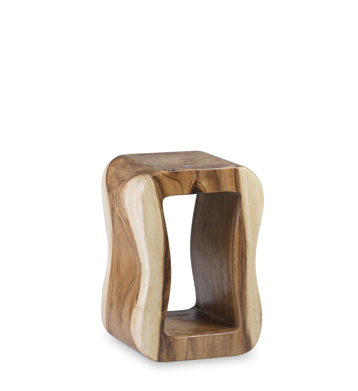 Tabouret rectangulaire rondin en bois marron