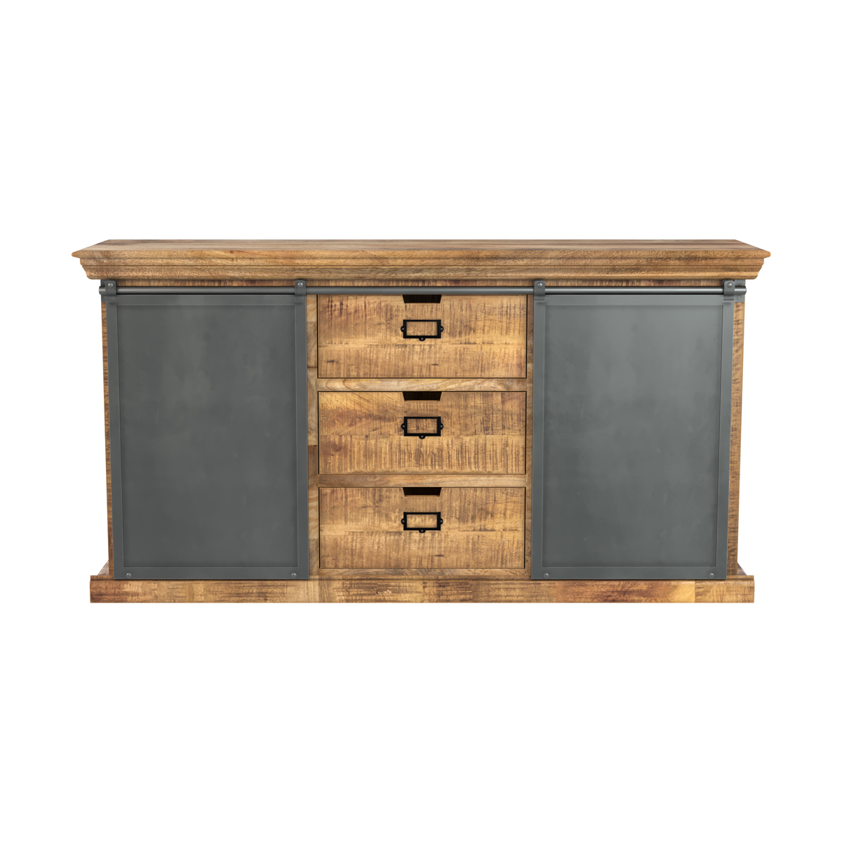 Buffet en bois 3 tiroirs 2 portes coulissantes en métal