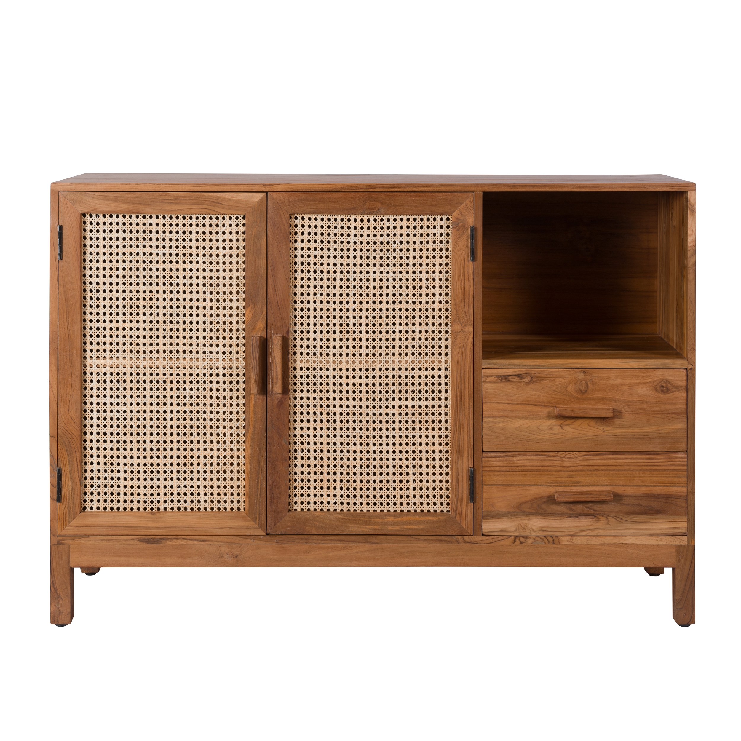 Buffet 2 portes 2 tiroirs 2 niches bois de teck et cannage (photo) Buffet 2 portes 2 tiroirs 2 niches bois de teck et cannage