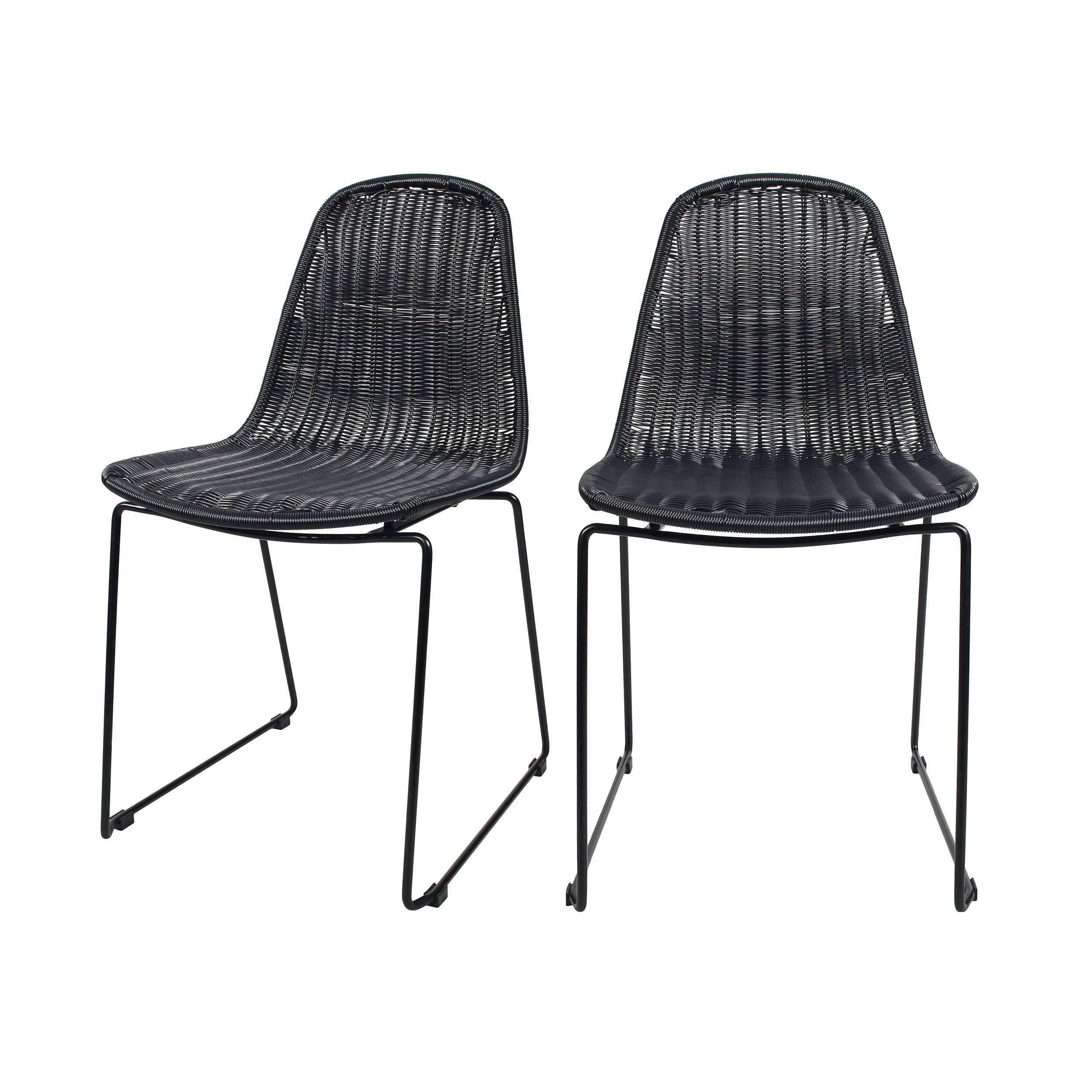 Chaise en résine tressée noire intérieur/extérieur (x2)