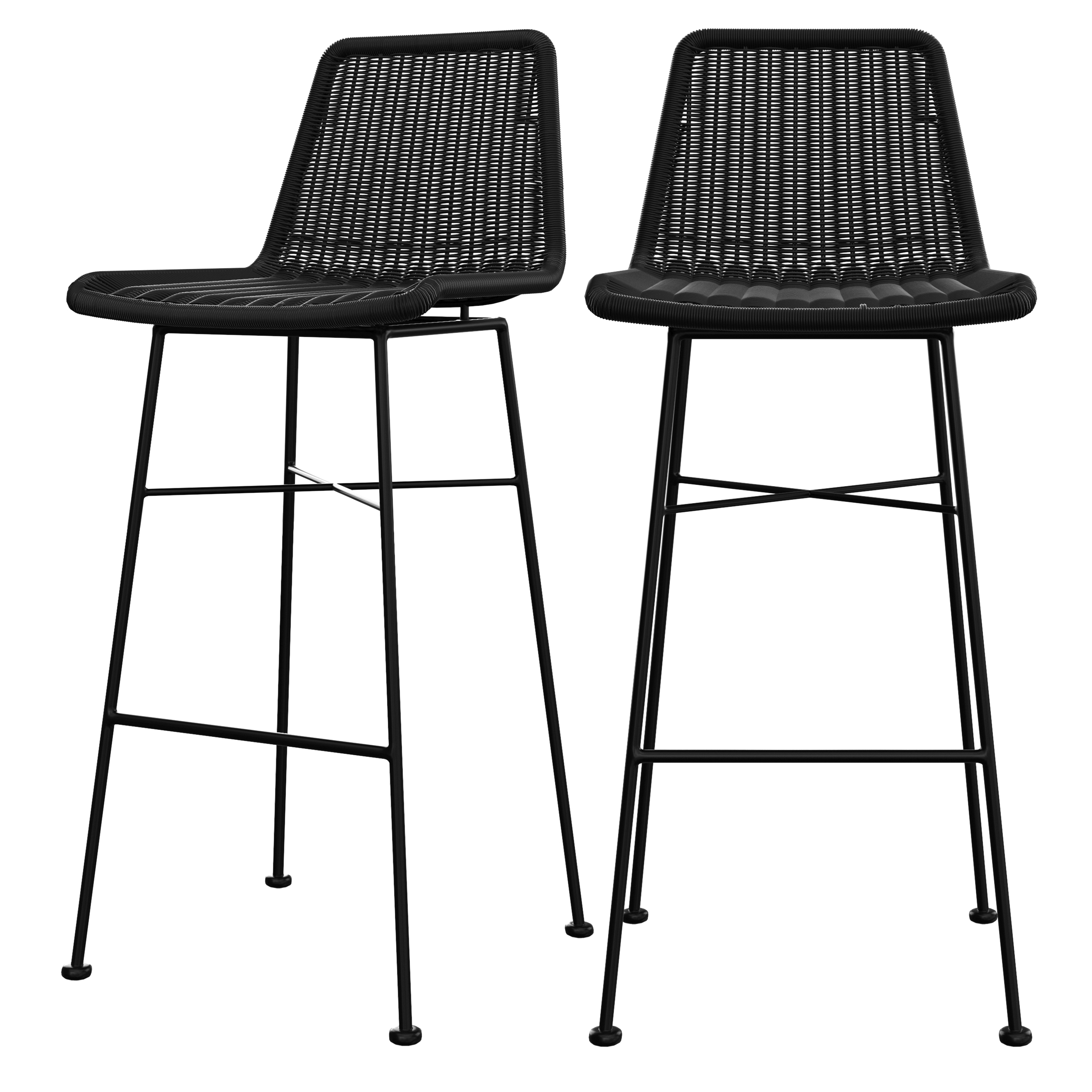 Chaise de bar 76 cm en résine tressée noire (lot de 2)