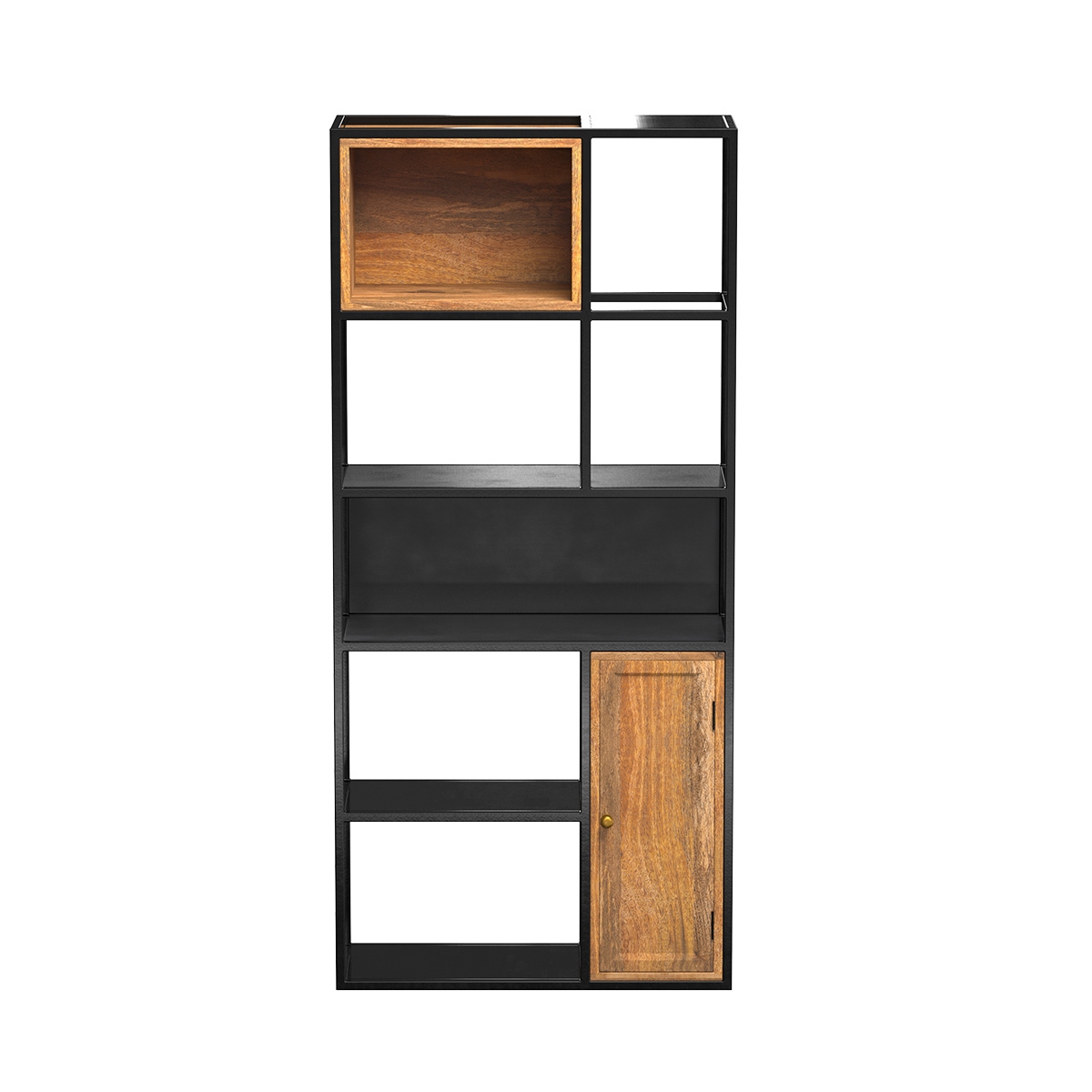 Etagère 5 niveaux en métal noir et bois 1 porte (photo) Etagère 5 niveaux en métal noir et bois 1 porte