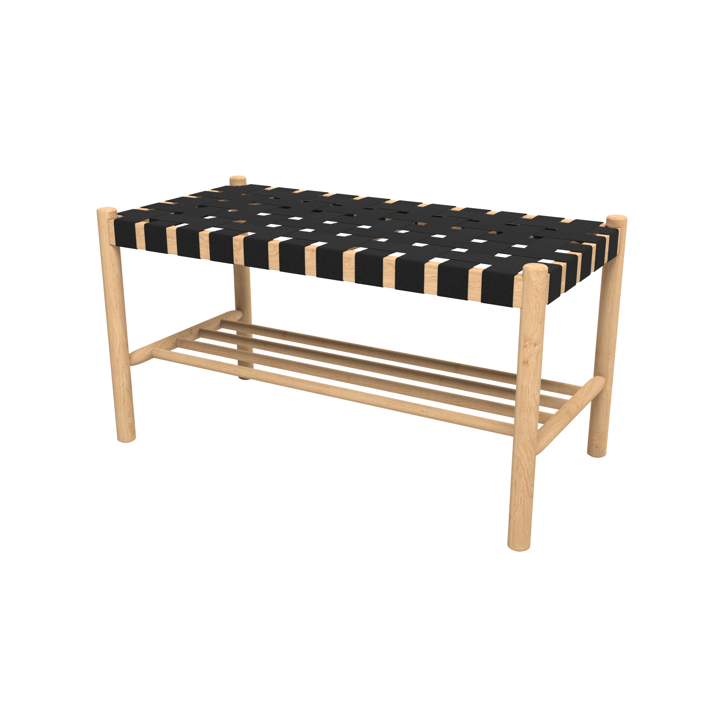 Banc 2 places en bois d'hévéa huilé et tissu noir (photo) Banc 2 places en bois d'hévéa huilé et tissu noir