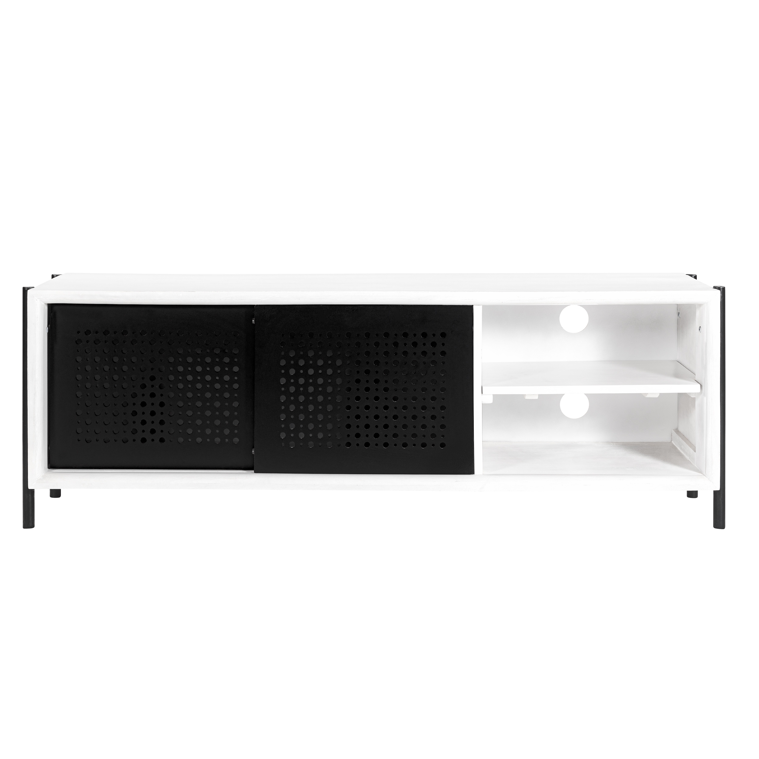 Meuble TV 2 portes coulissantes 2 niches en bois de manguier