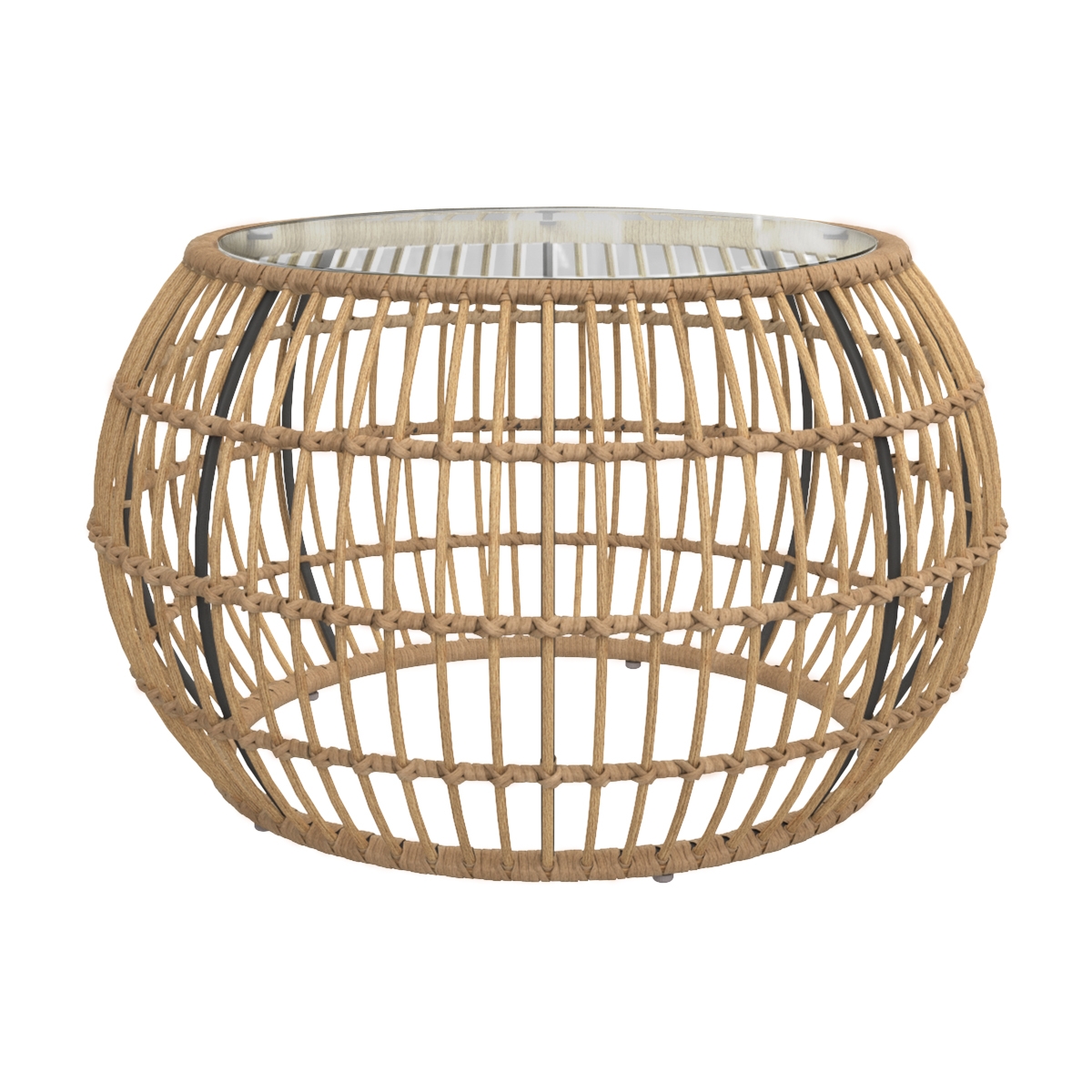 Table basse de jardin en rotin synthétique et plateau verre