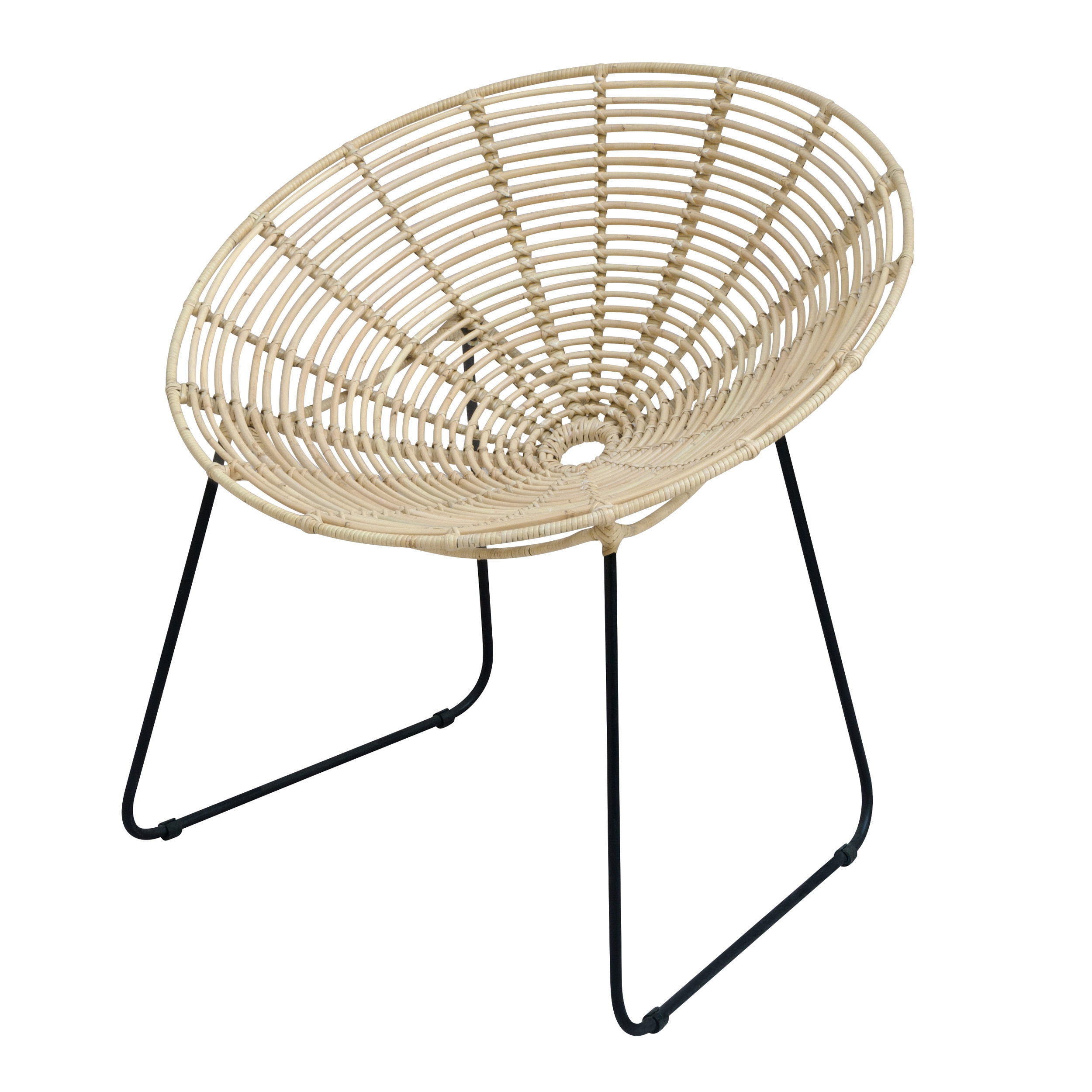 Fauteuil en rotin naturel et pieds en métal noir Fauteuil en rotin naturel et pieds en métal noir