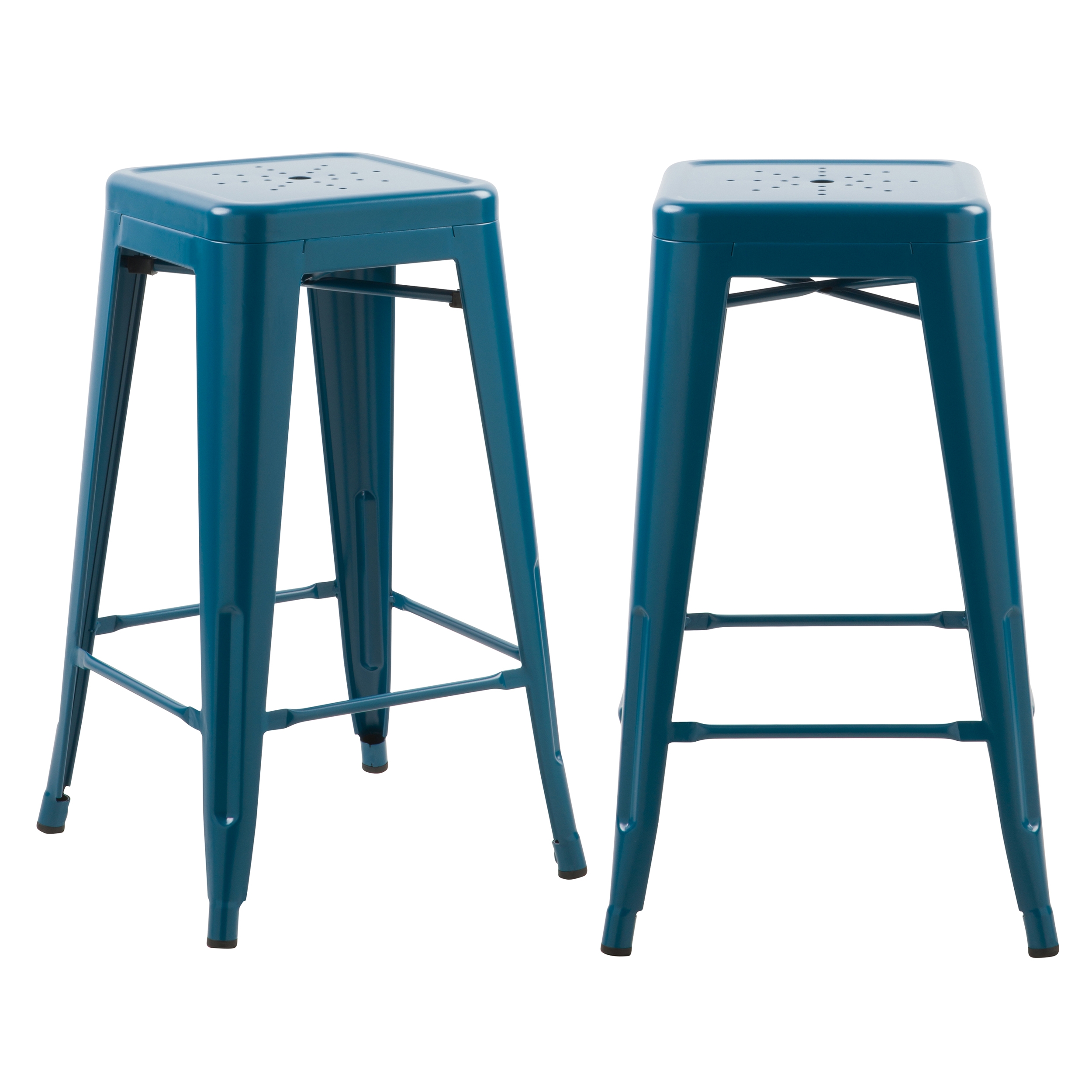 Tabouret de bar mi-hauteur 66 cm en métal bleu mat (x2) Tabouret de bar mi-hauteur 66 cm en métal bleu mat (x2)