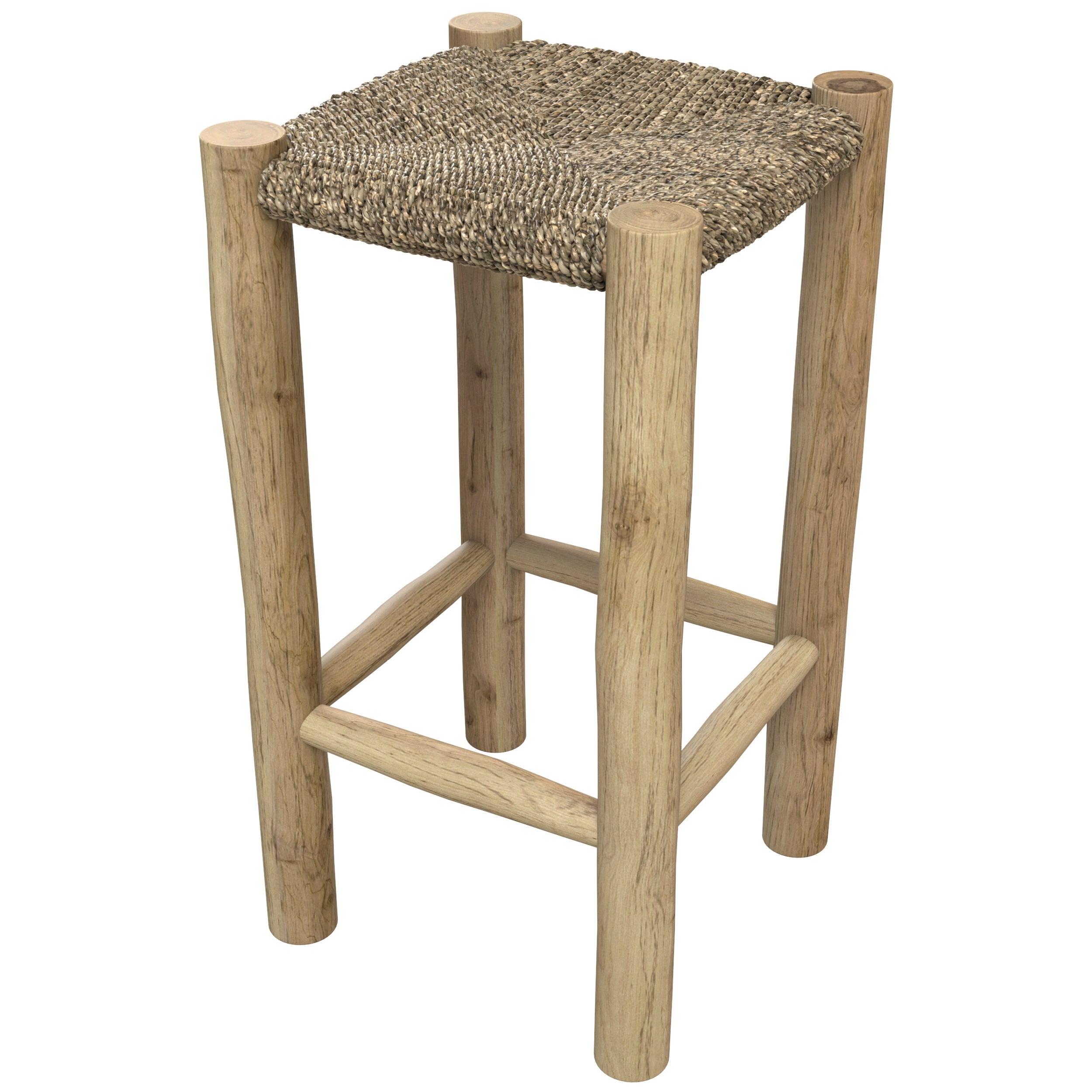 Tabouret pour îlot central 65 cm en jonc de mer et teck