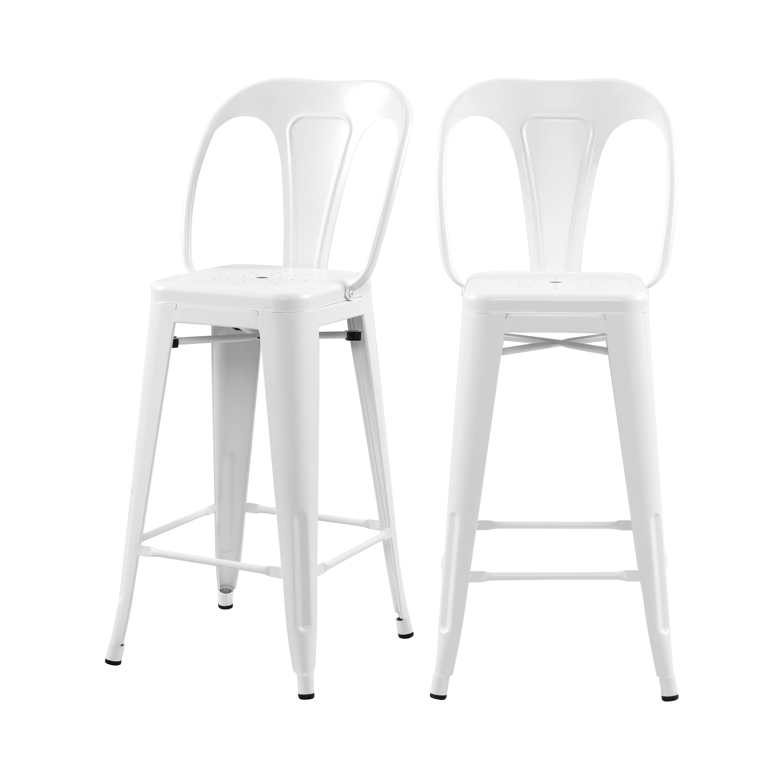 Chaise de bar mi-hauteur 66 cm en métal blanc mat (lot de 2)