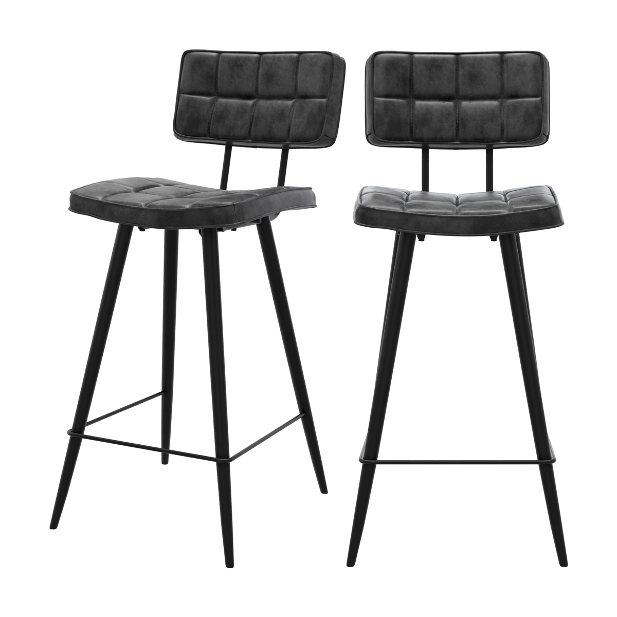 Chaise de bar mi-hauteur 65 cm capitonnée gris/noir (x2) Chaise de bar mi-hauteur 65 cm capitonnée gris/noir (x2)