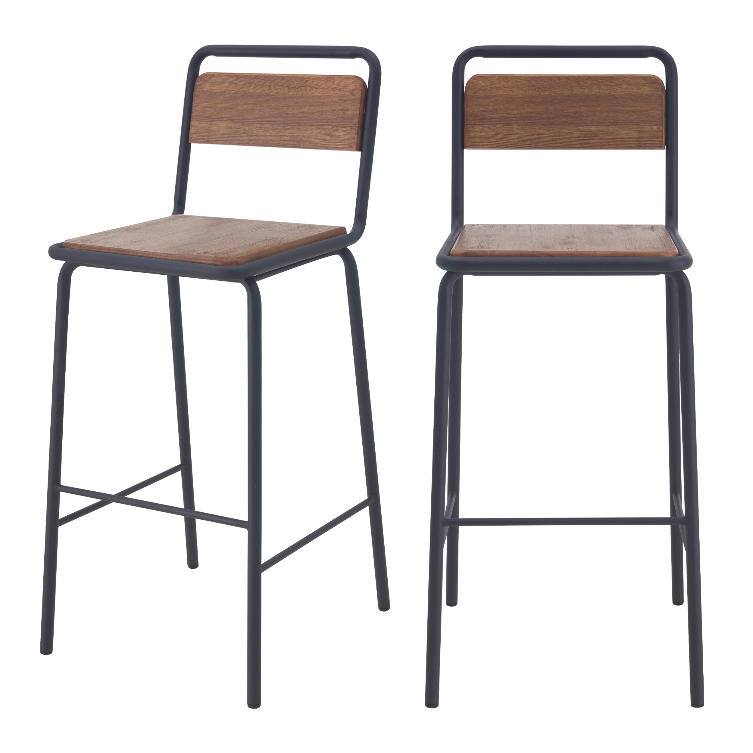 Chaise de bar 72 cm en bois vieilli et métal noir (lot de 2) Chaise de bar 72 cm en bois vieilli et métal noir (lot de 2)