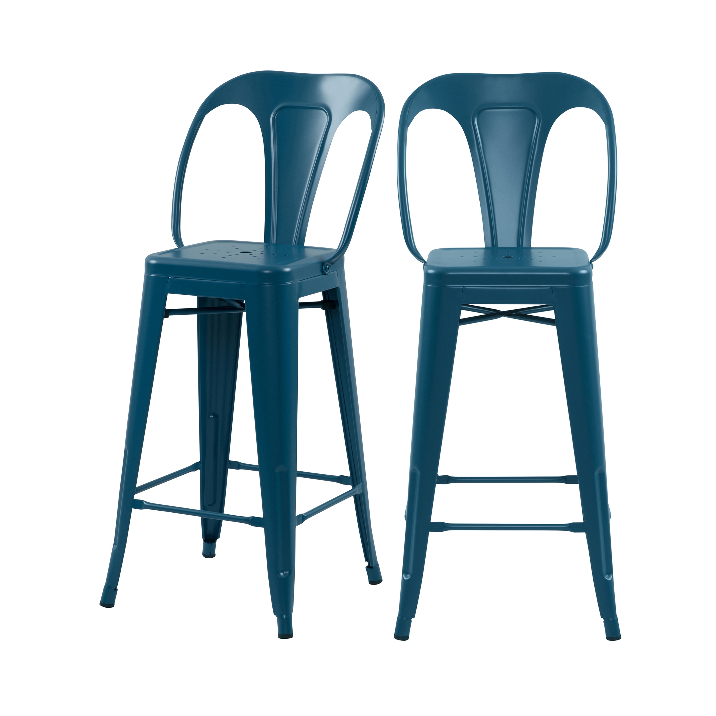 Chaise de bar mi-hauteur 66 cm en métal bleu mat (lot de 2) (photo) Chaise de bar mi-hauteur 66 cm en métal bleu mat (lot de 2)