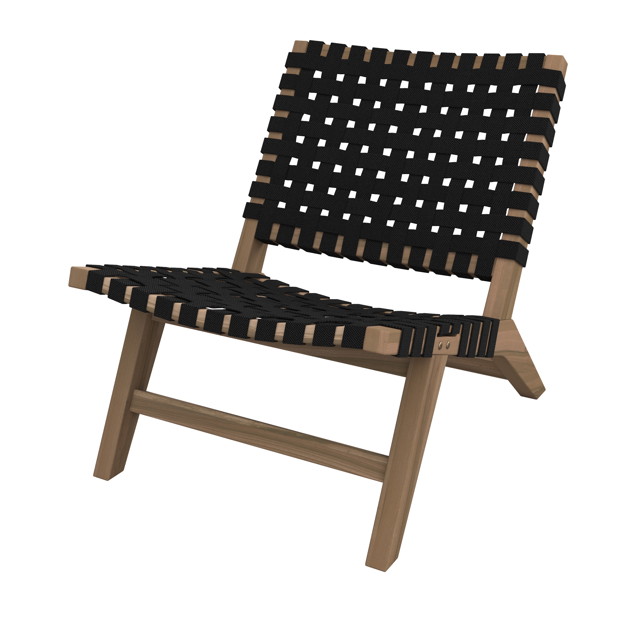 Fauteuil de jardin en teck et sangles en tissu noir