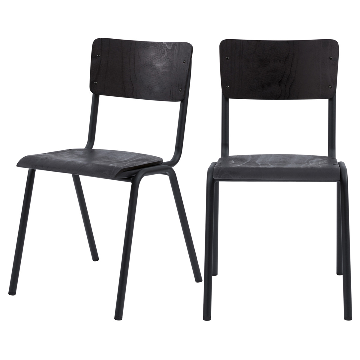 Chaise en bois noir et pieds en métal noir (lot de 2) (photo) Chaise en bois noir et pieds en métal noir (lot de 2)