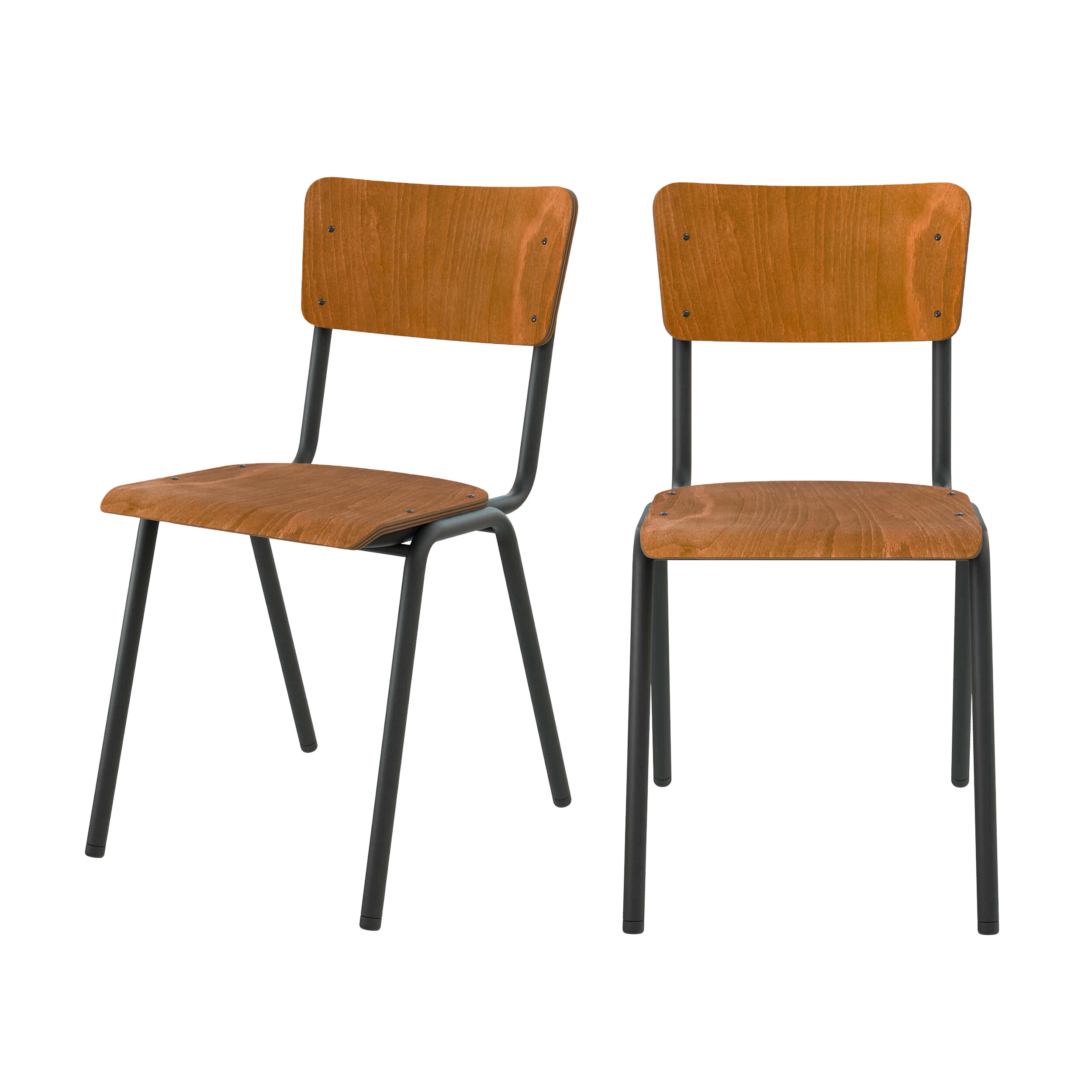 Chaise en bois foncé et pieds en métal noir (lot de 2) (photo) Chaise en bois foncé et pieds en métal noir (lot de 2)