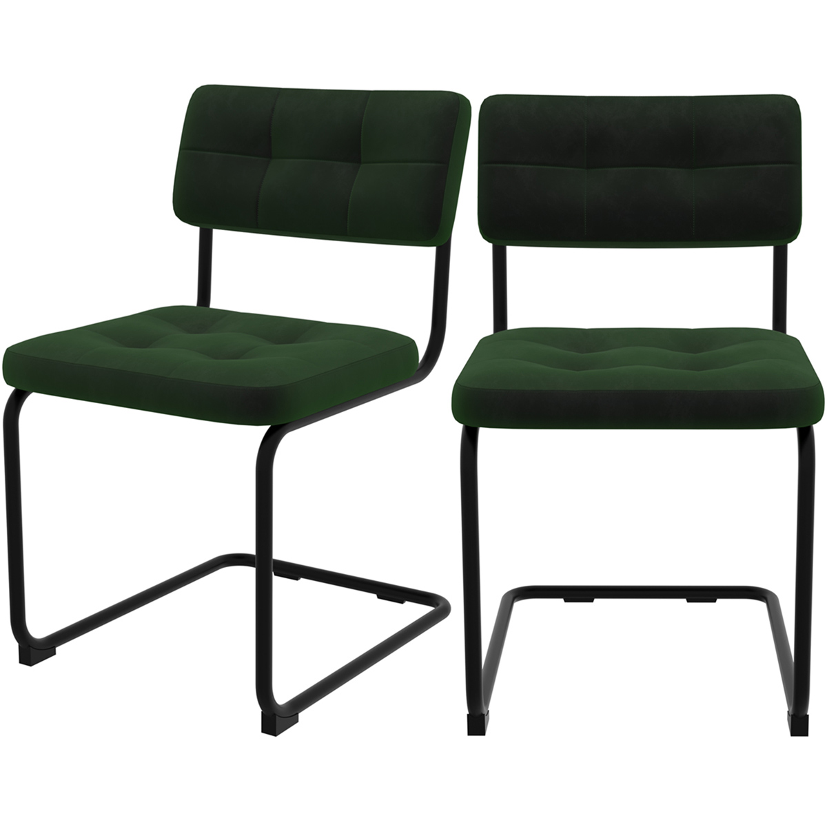 Chaise en velours vert et pieds en métal noir (lot de 2)