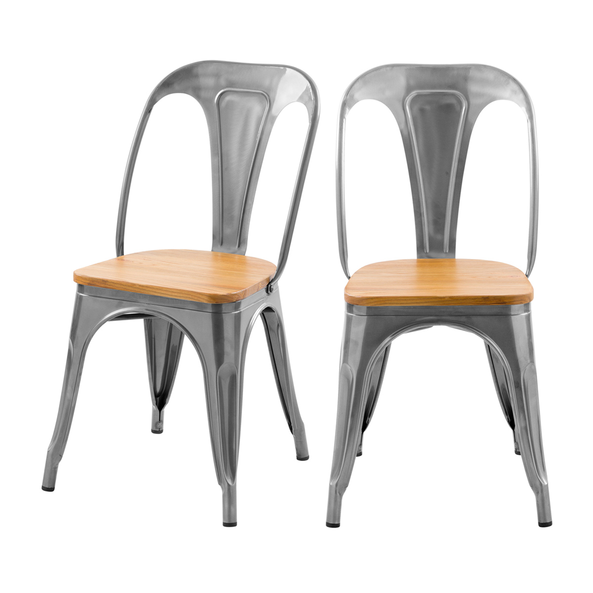 Chaise en métal chrome et bois d'orme (lot de 2) Chaise en métal chrome et bois d'orme (lot de 2)