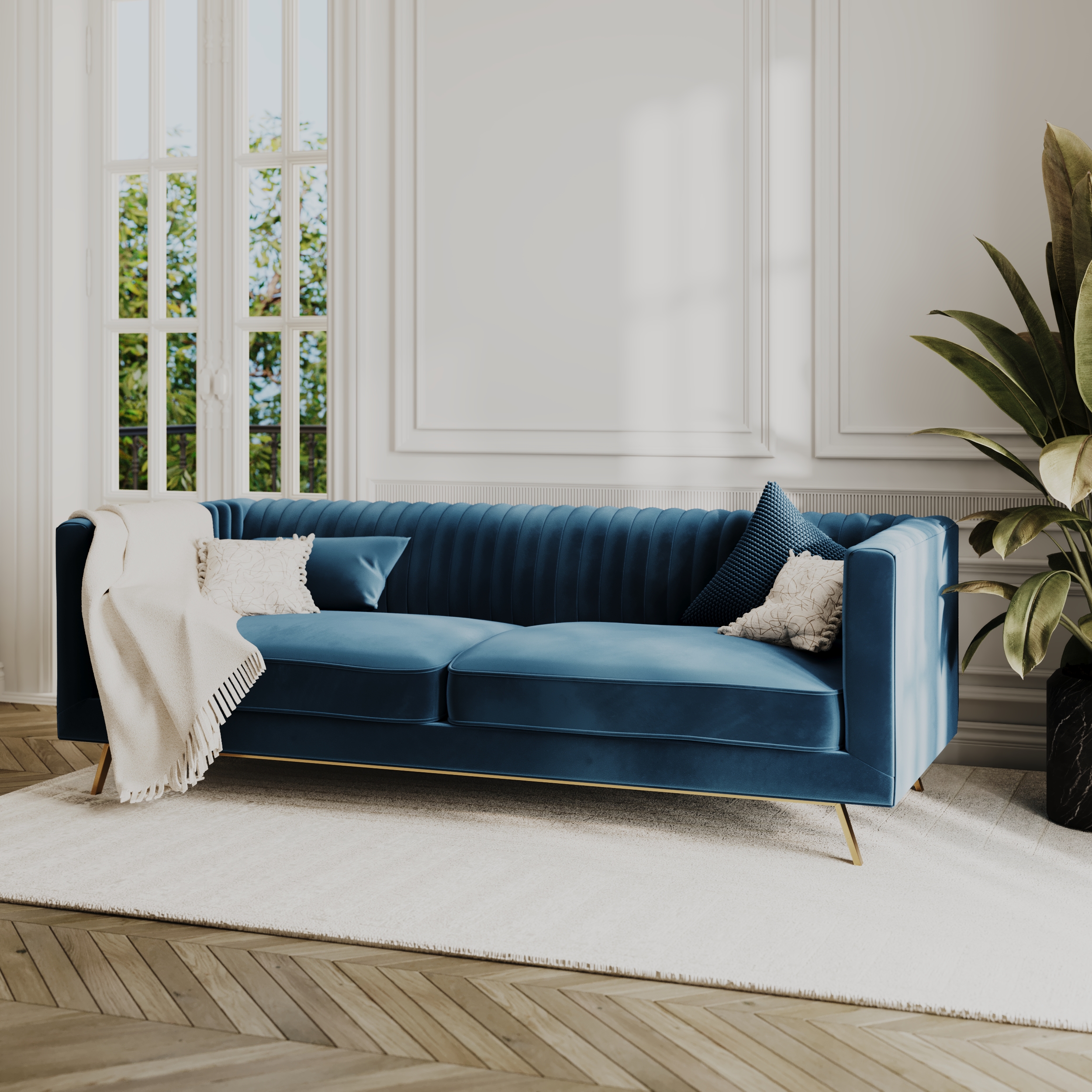 Canapé 3 places en velours bleu foncé - Vue supplémentaire 1