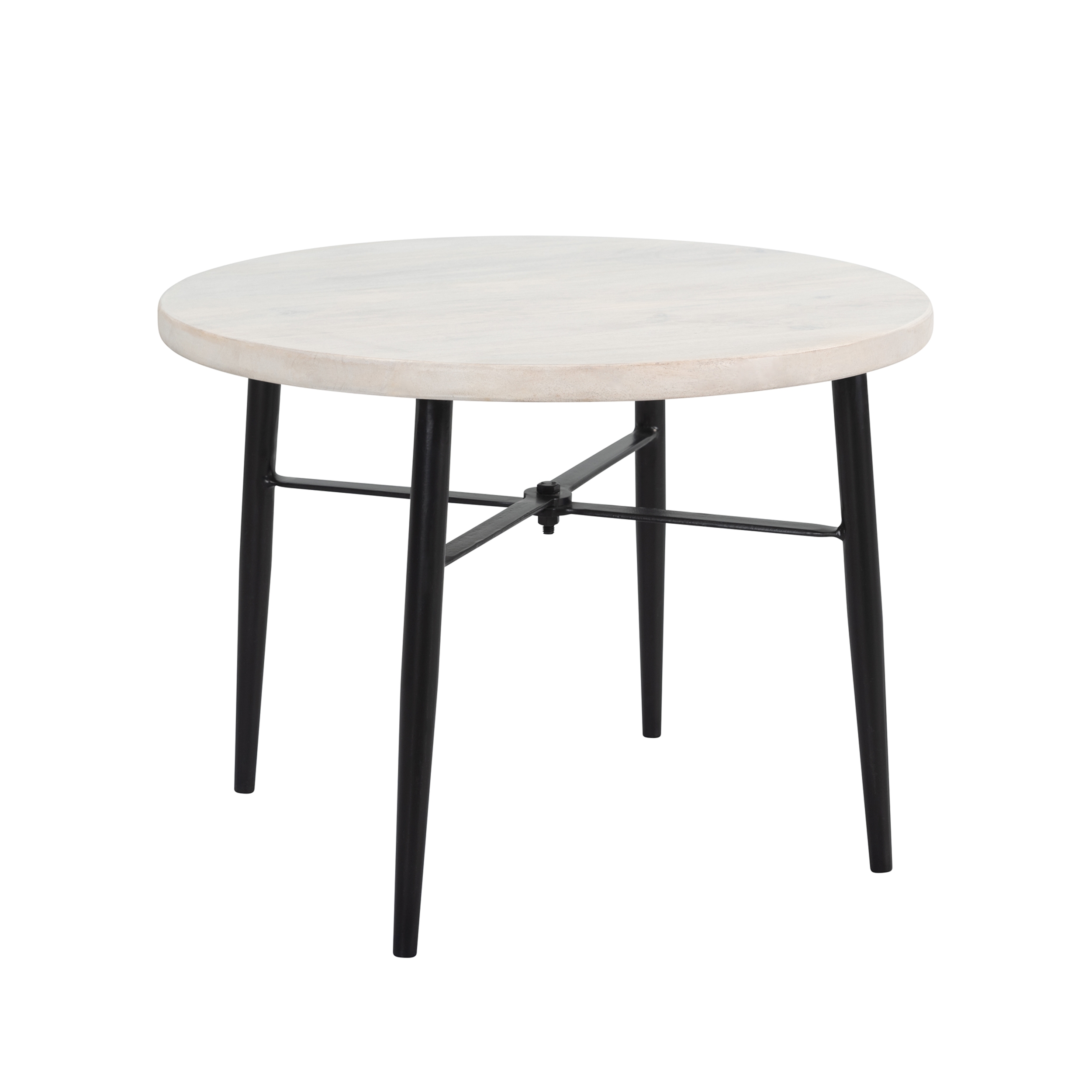 Table basse ronde en bois de manguier et pieds en métal noir