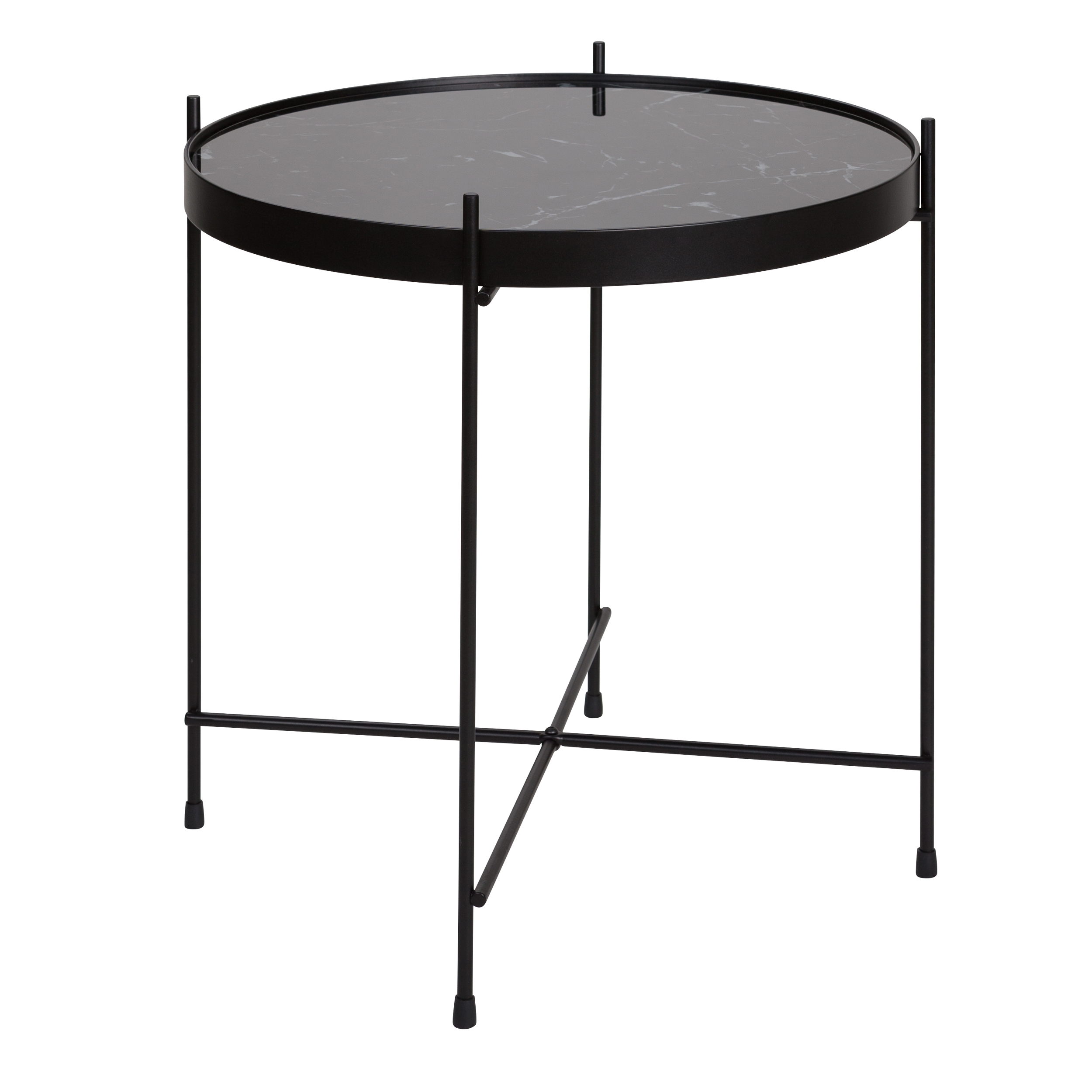 Table basse ronde en verre effet marbre noir et métal ∅43 cm