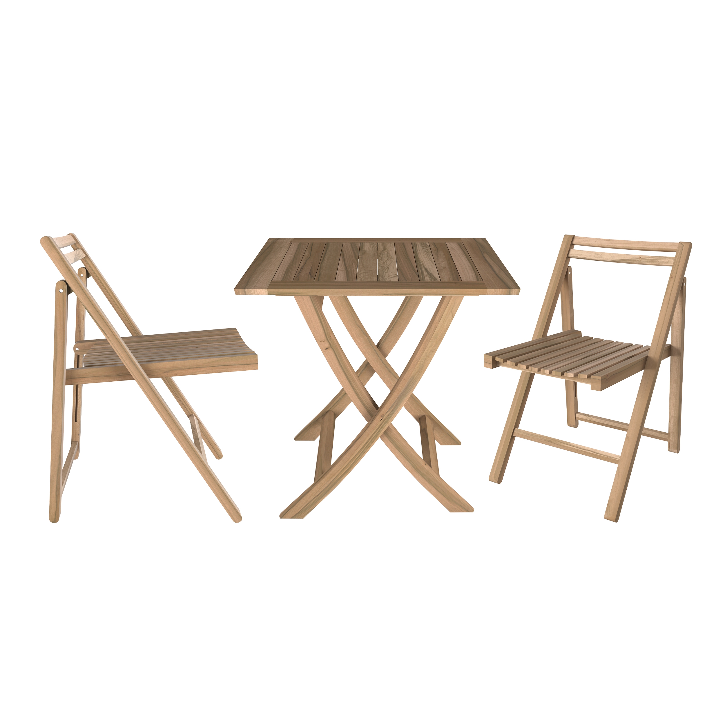 Set de terrasse : 1 table 60cm et 2 chaises pliantes en teck